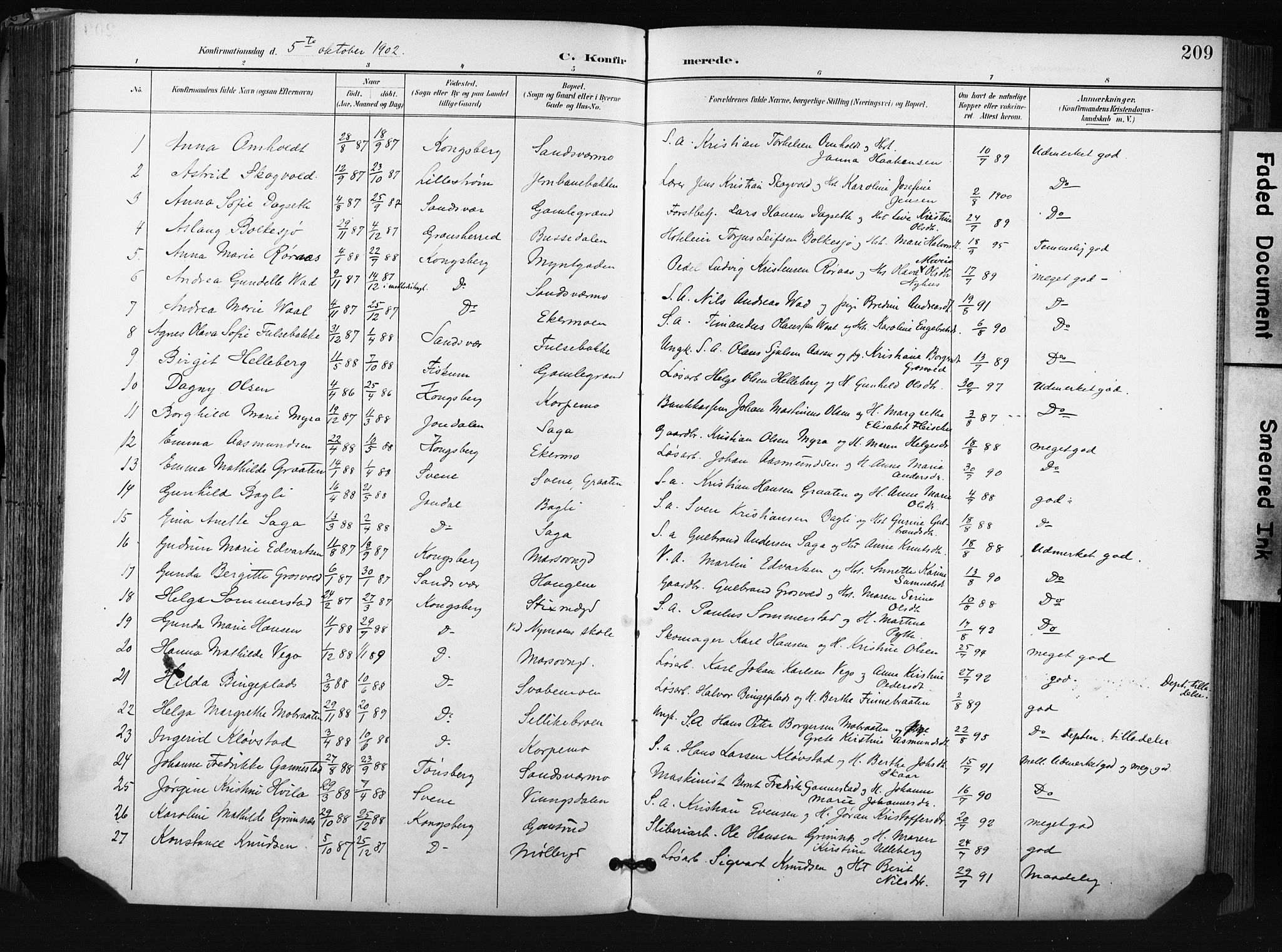 Kongsberg kirkebøker, AV/SAKO-A-22/F/Fb/L0003: Parish register (official) no. II 3, 1896-1905, p. 209