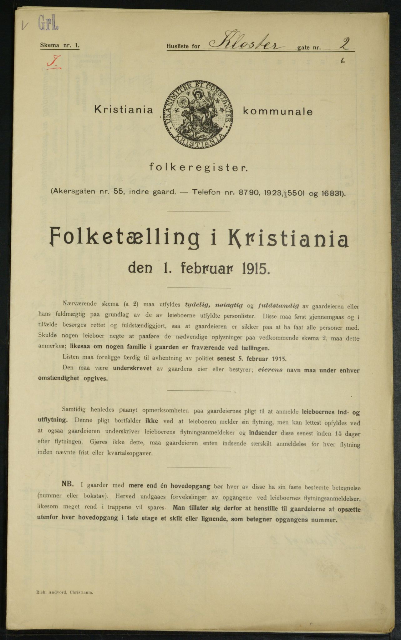 OBA, Municipal Census 1915 for Kristiania, 1915, p. 51599