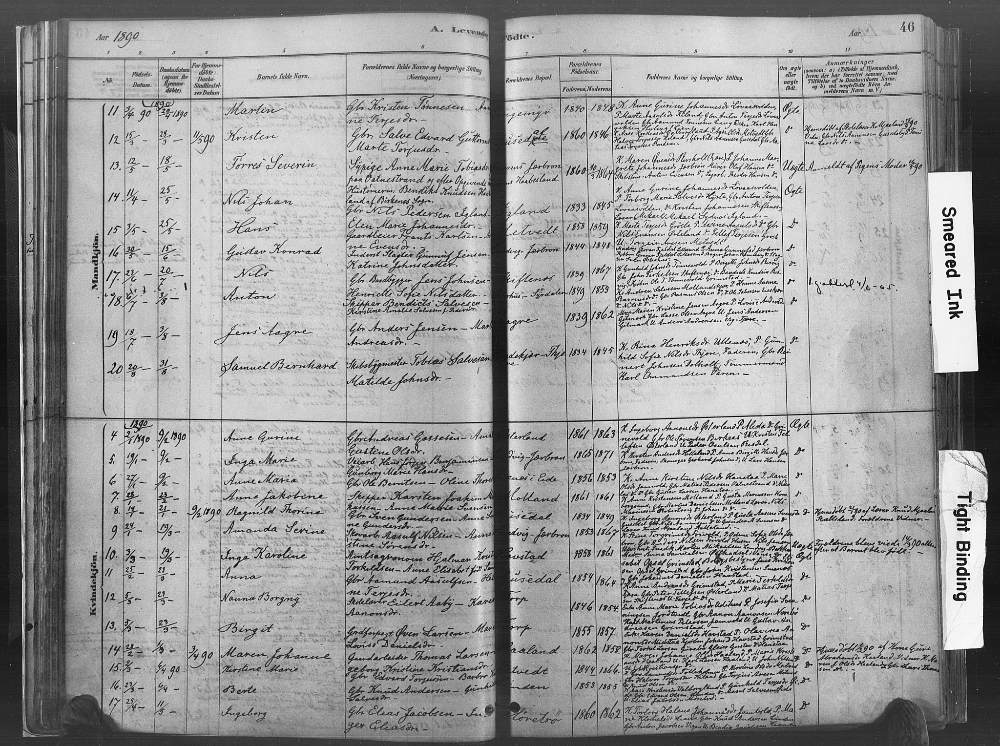 Hommedal sokneprestkontor, SAK/1111-0023/F/Fa/Fab/L0006: Parish register (official) no. A 6, 1878-1897, p. 46