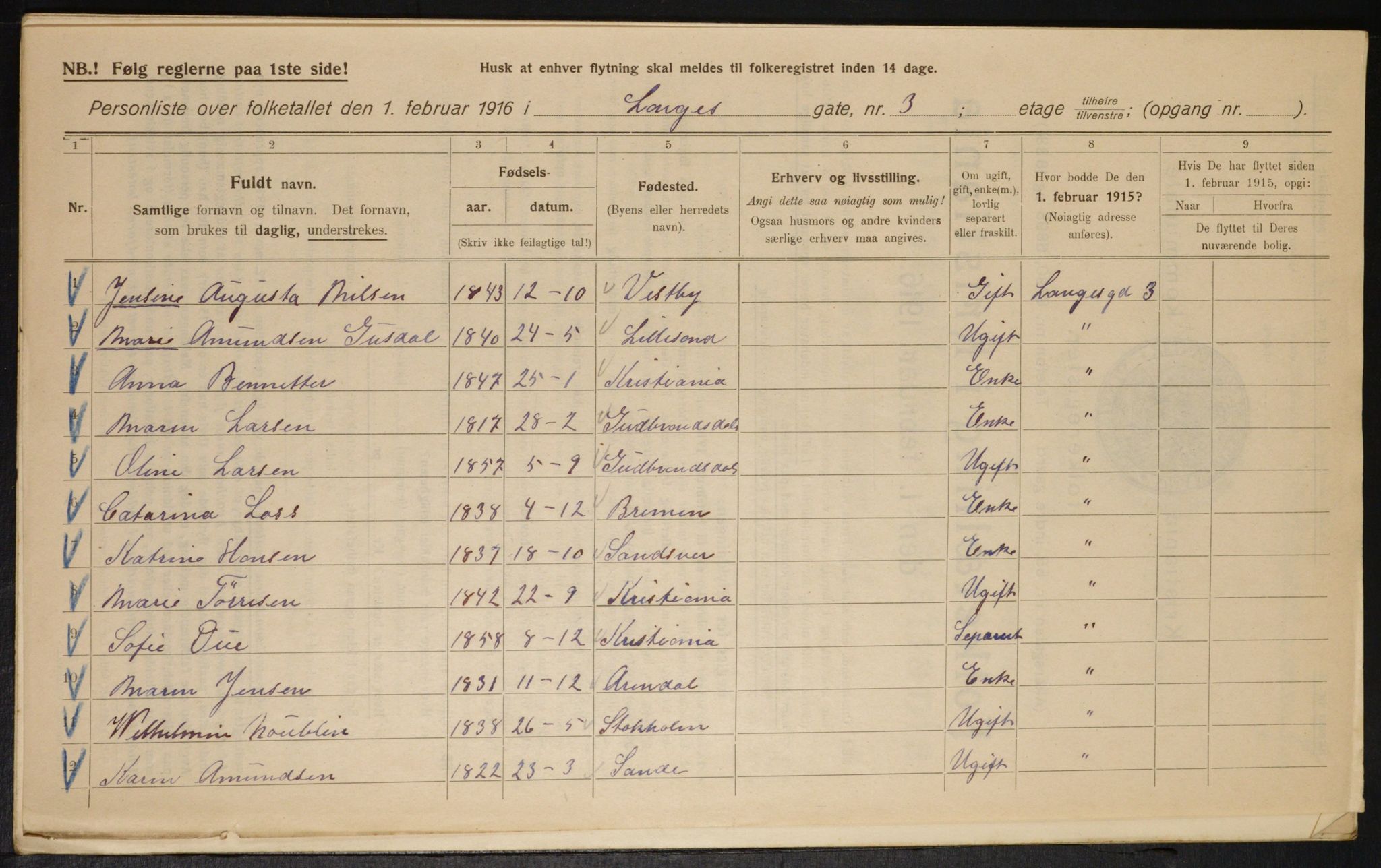 OBA, Municipal Census 1916 for Kristiania, 1916, p. 57496