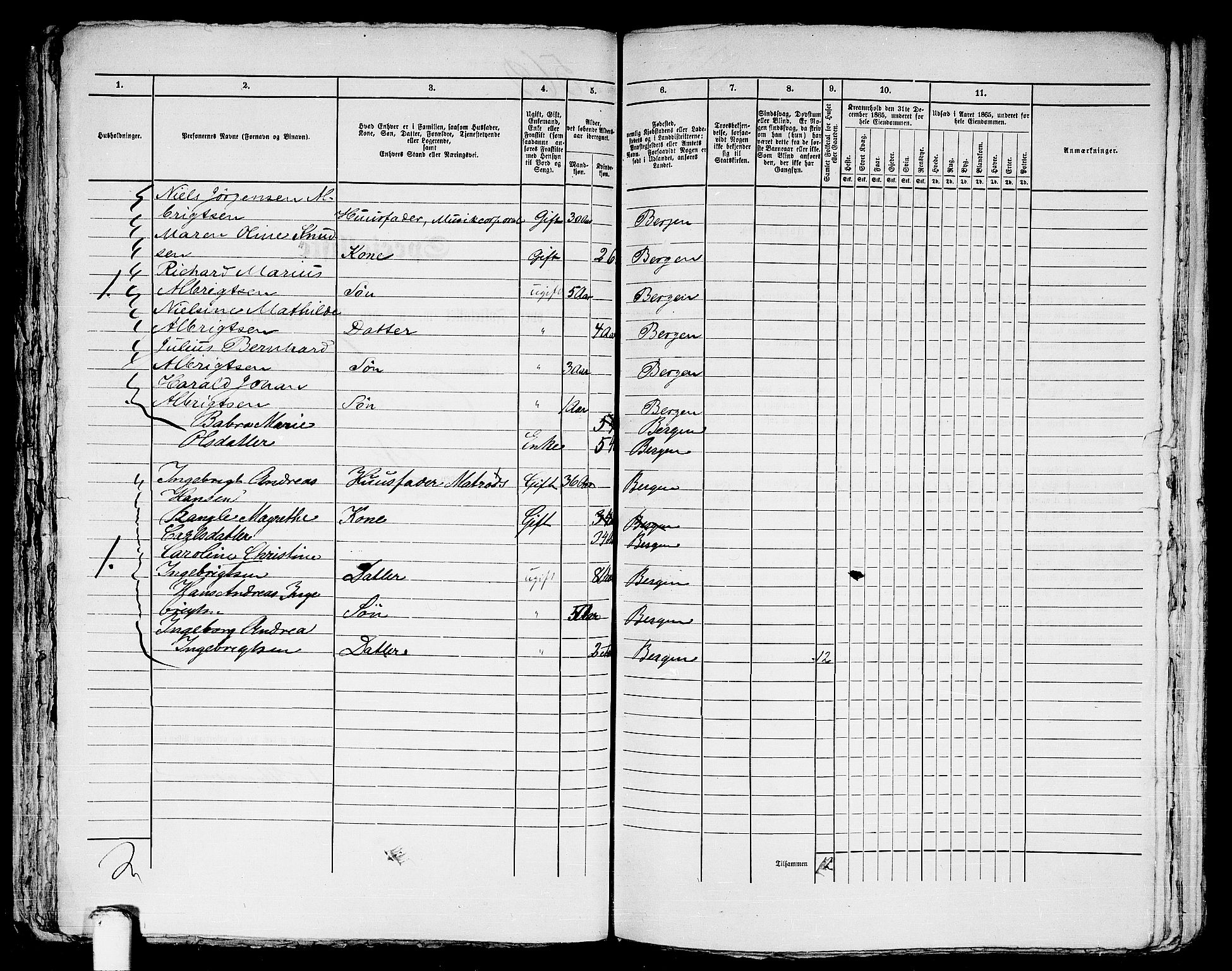 RA, 1865 census for Bergen, 1865, p. 1189