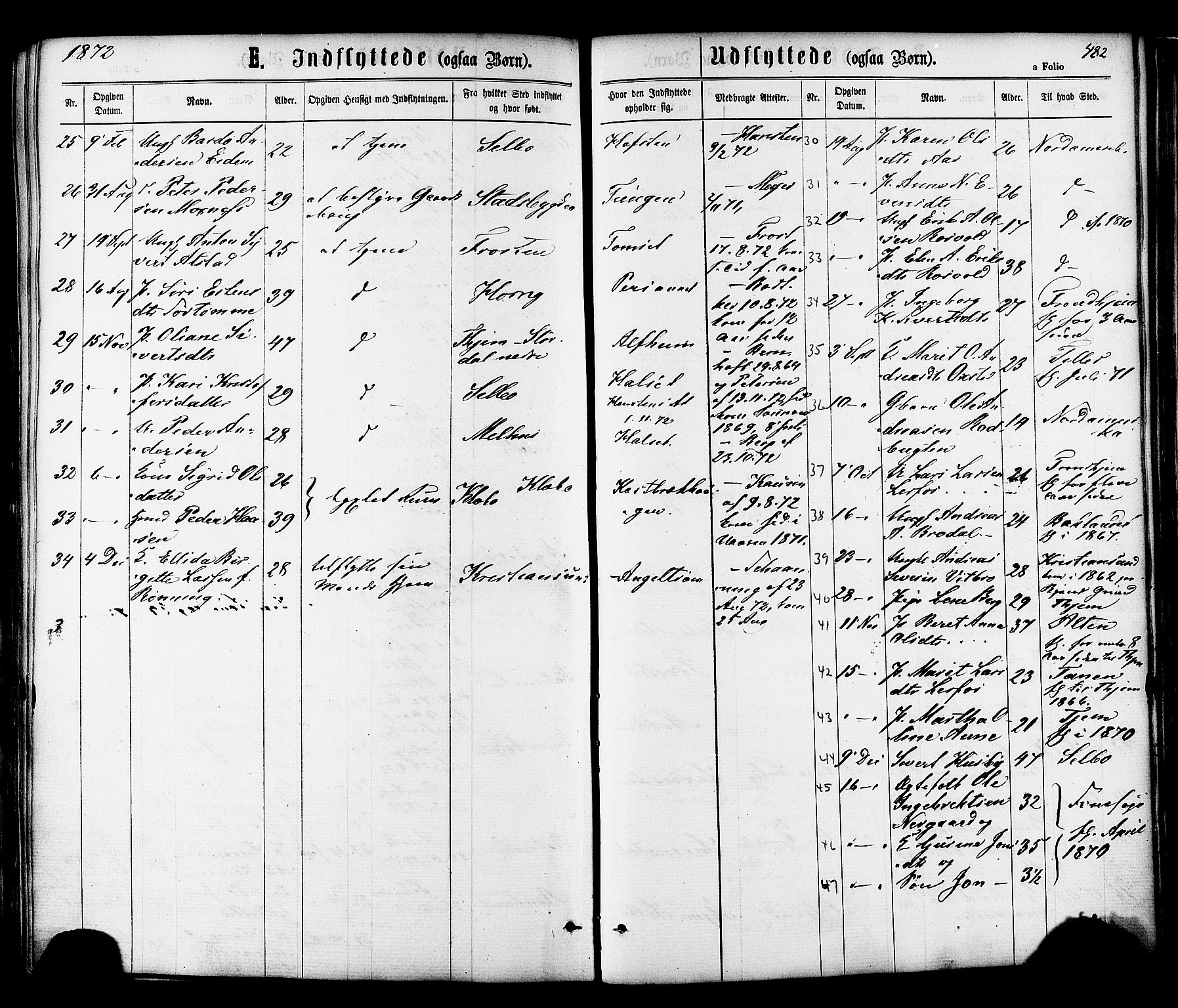 Ministerialprotokoller, klokkerbøker og fødselsregistre - Sør-Trøndelag, SAT/A-1456/606/L0293: Parish register (official) no. 606A08, 1866-1877, p. 482