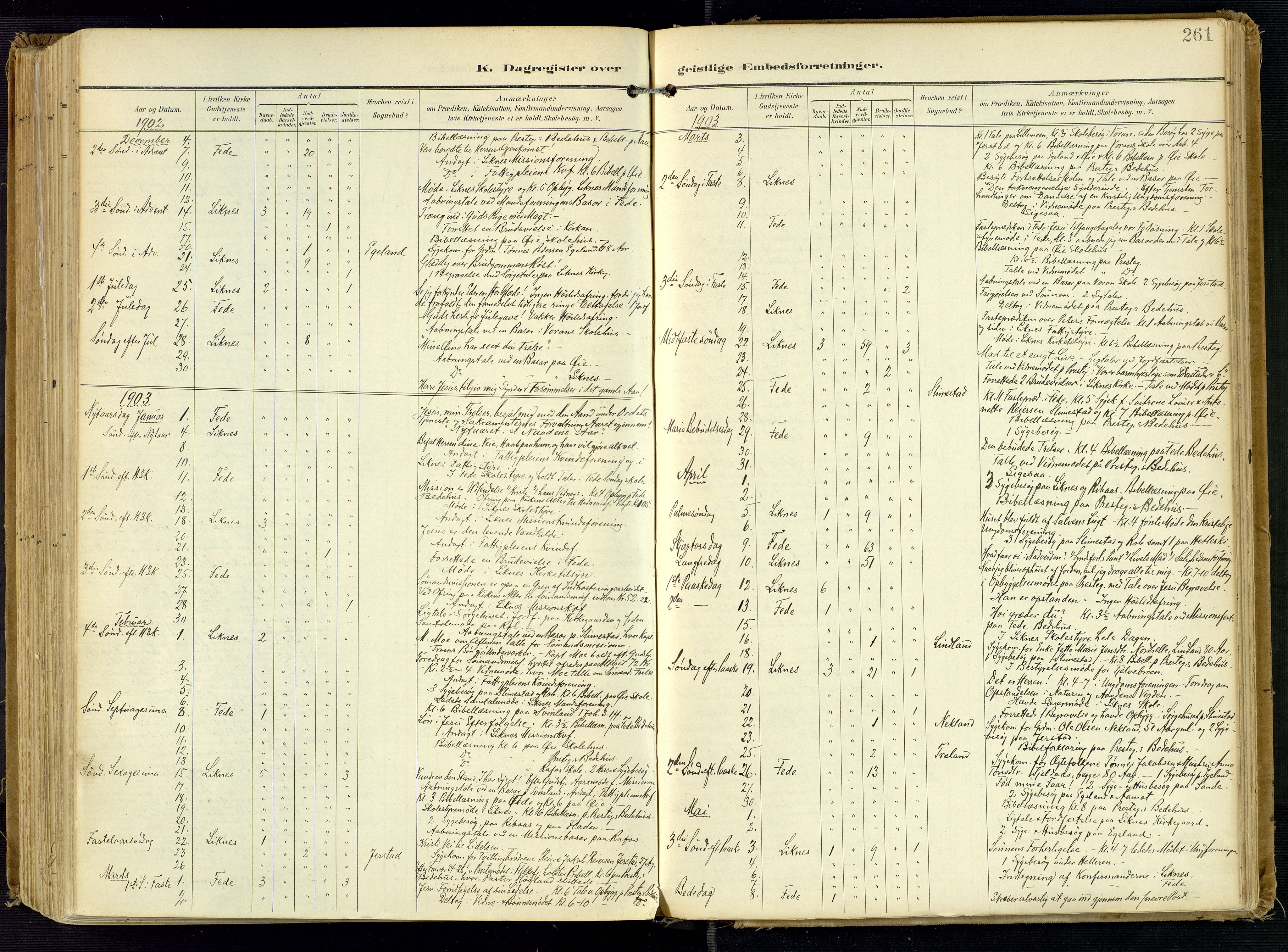 Kvinesdal sokneprestkontor, SAK/1111-0026/F/Fa/Fab/L0009: Parish register (official) no. A 9, 1898-1915, p. 261