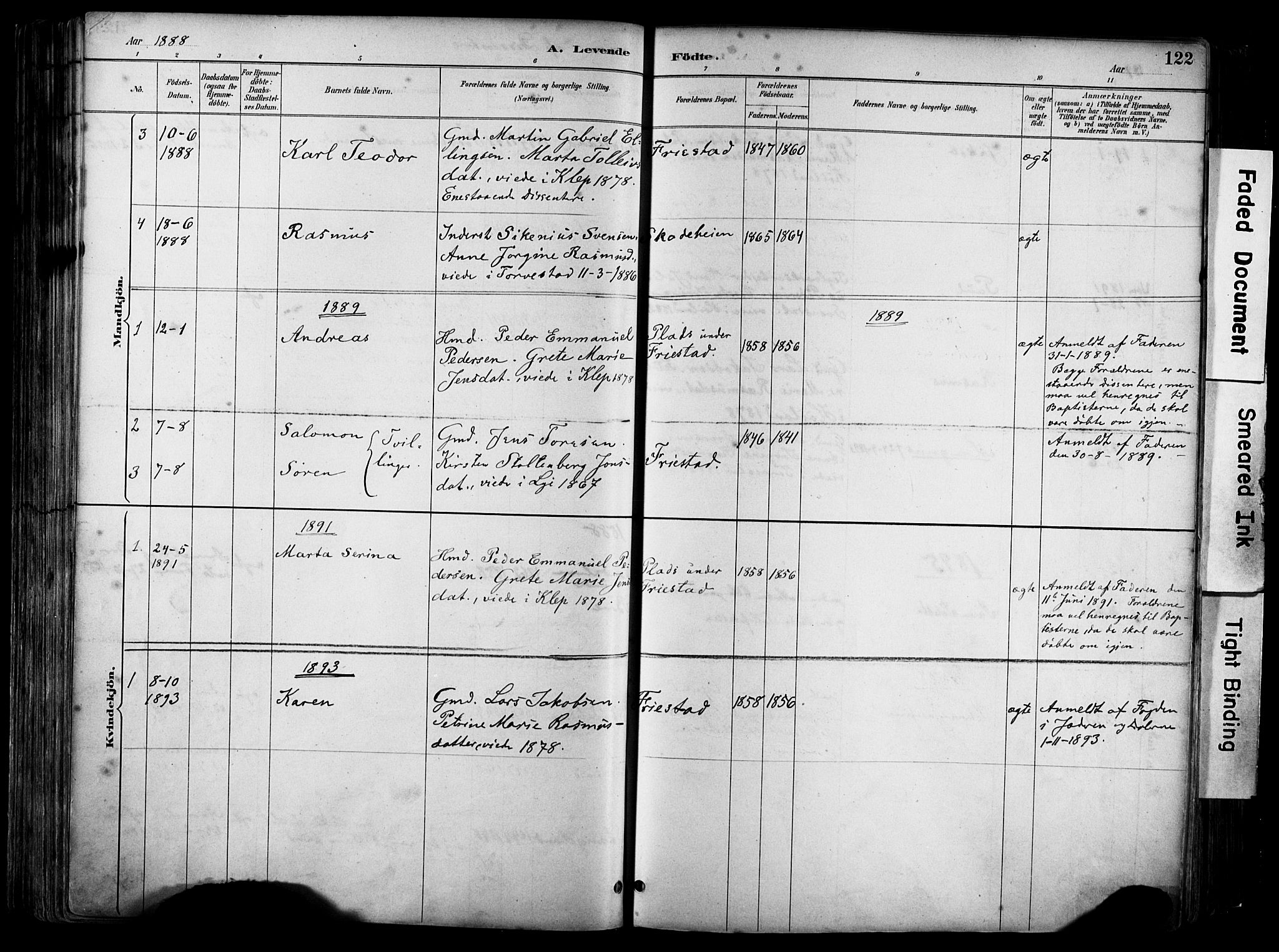 Klepp sokneprestkontor, SAST/A-101803/001/3/30BA/L0009: Parish register (official) no. A 7, 1886-1915, p. 122