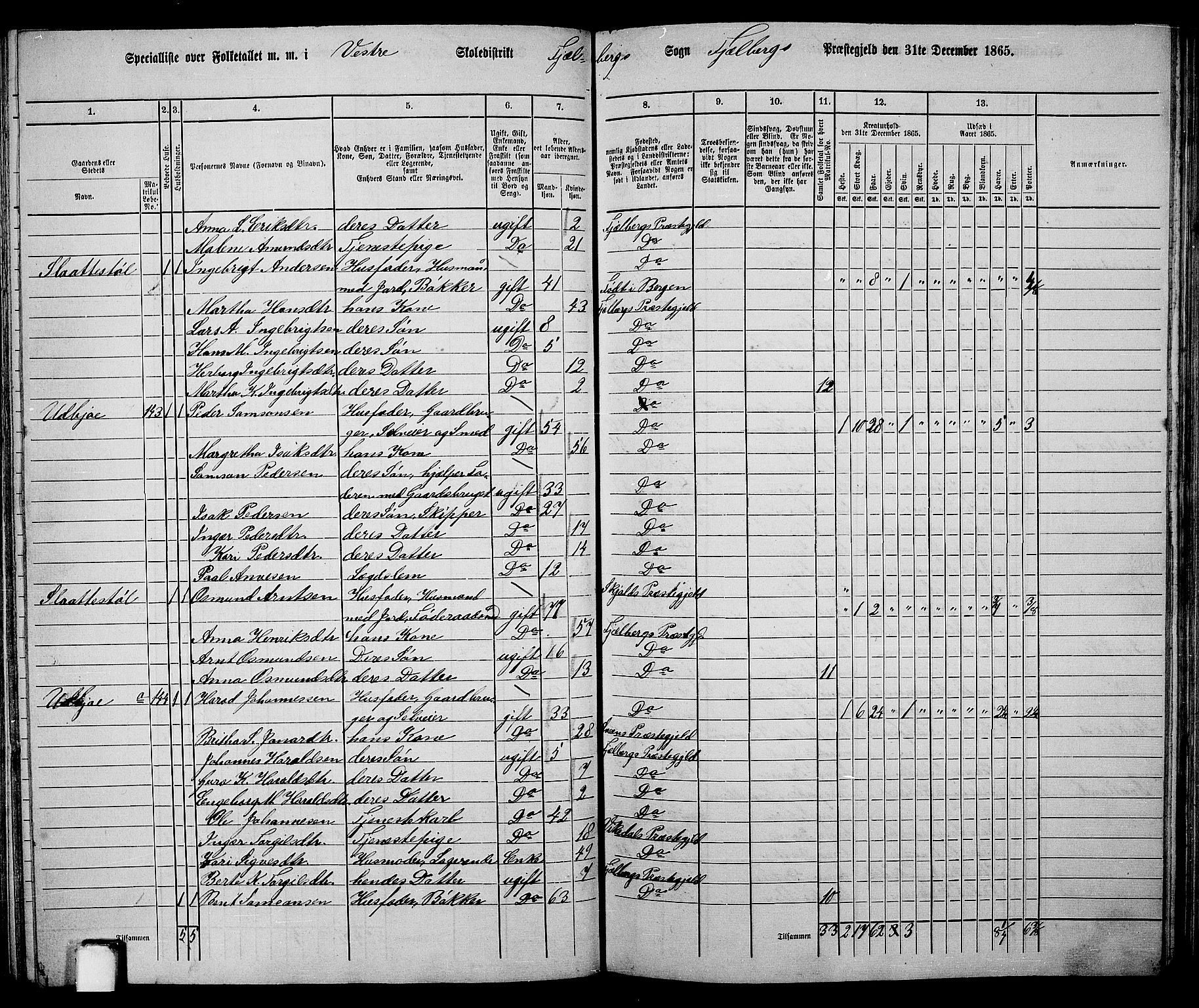 RA, 1865 census for Fjelberg, 1865, p. 99