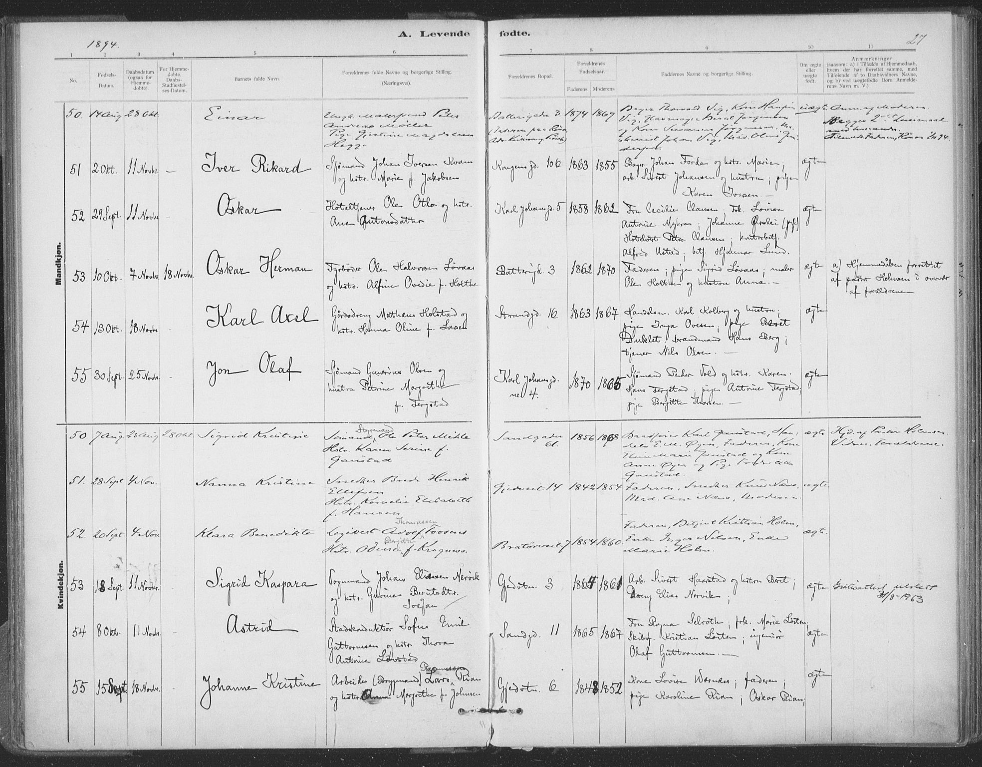 Ministerialprotokoller, klokkerbøker og fødselsregistre - Sør-Trøndelag, SAT/A-1456/602/L0122: Parish register (official) no. 602A20, 1892-1908, p. 27