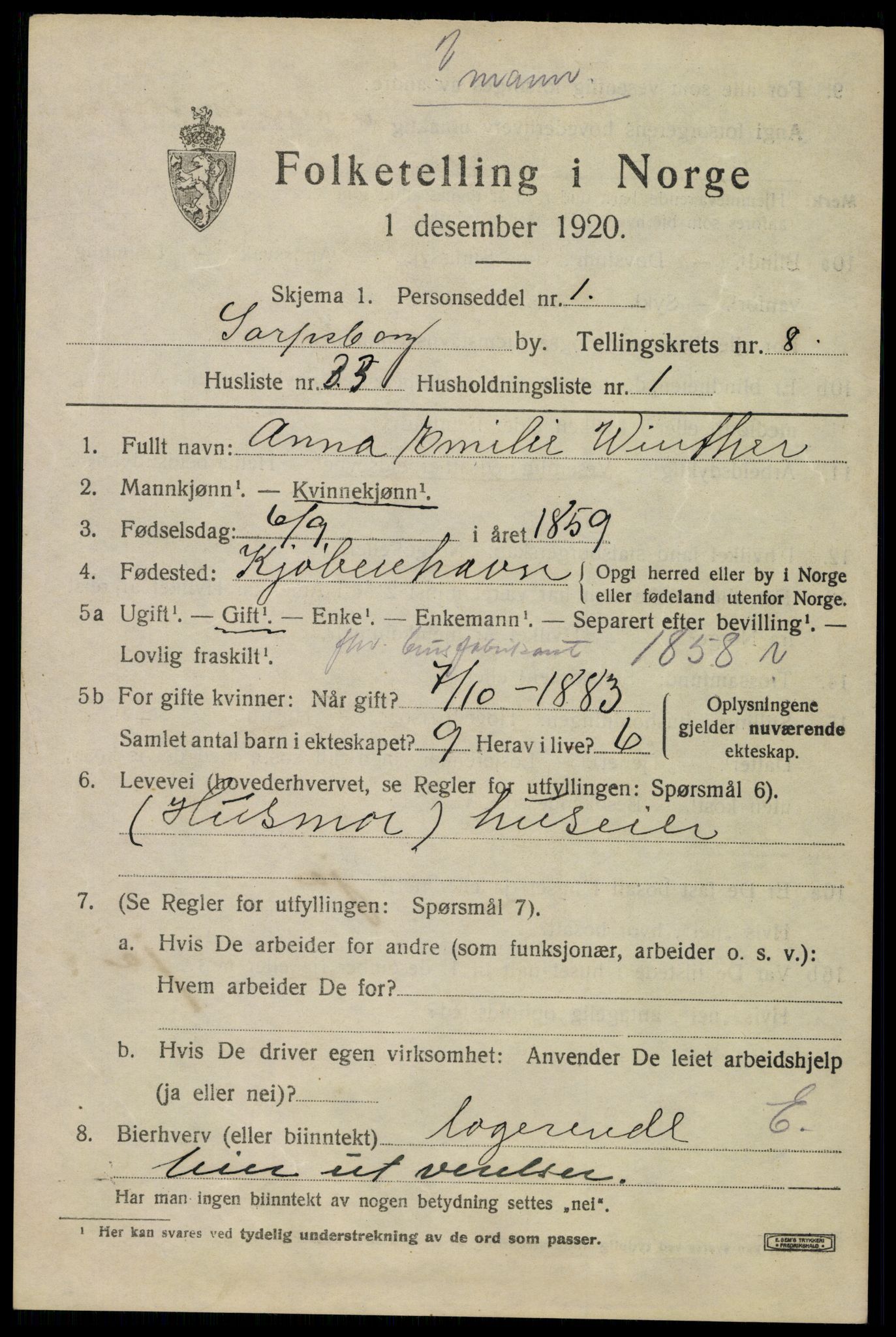 SAO, 1920 census for Sarpsborg, 1920, p. 17800