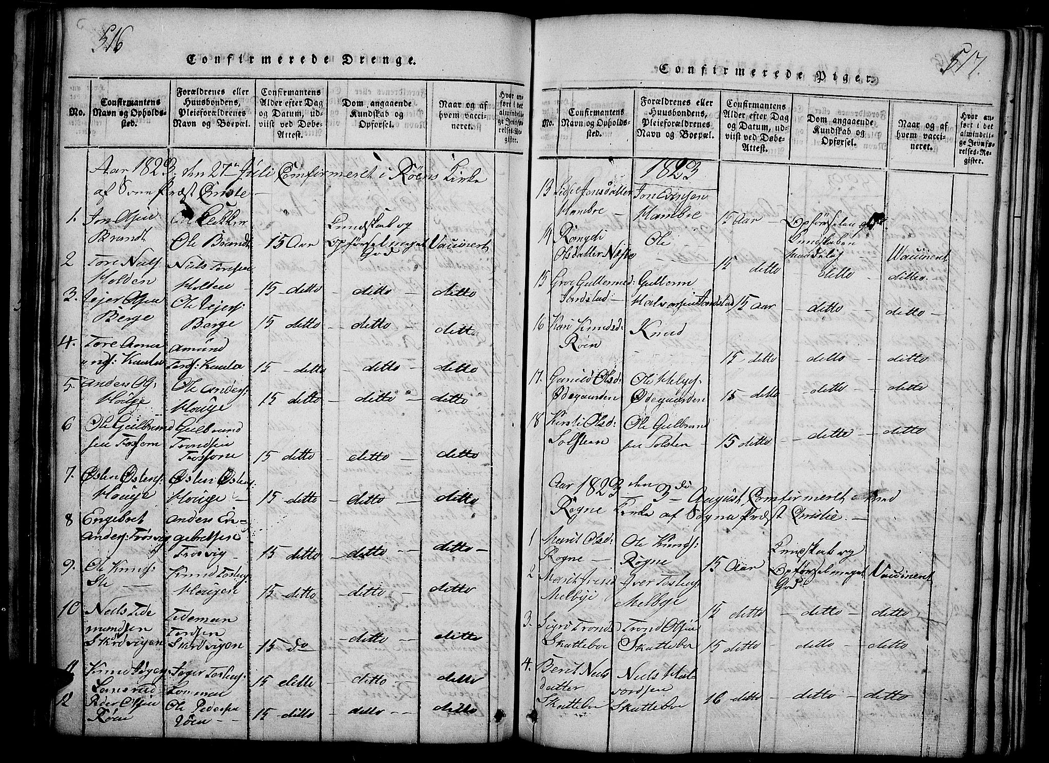 Slidre prestekontor, SAH/PREST-134/H/Ha/Haa/L0002: Parish register (official) no. 2, 1814-1830, p. 516-517