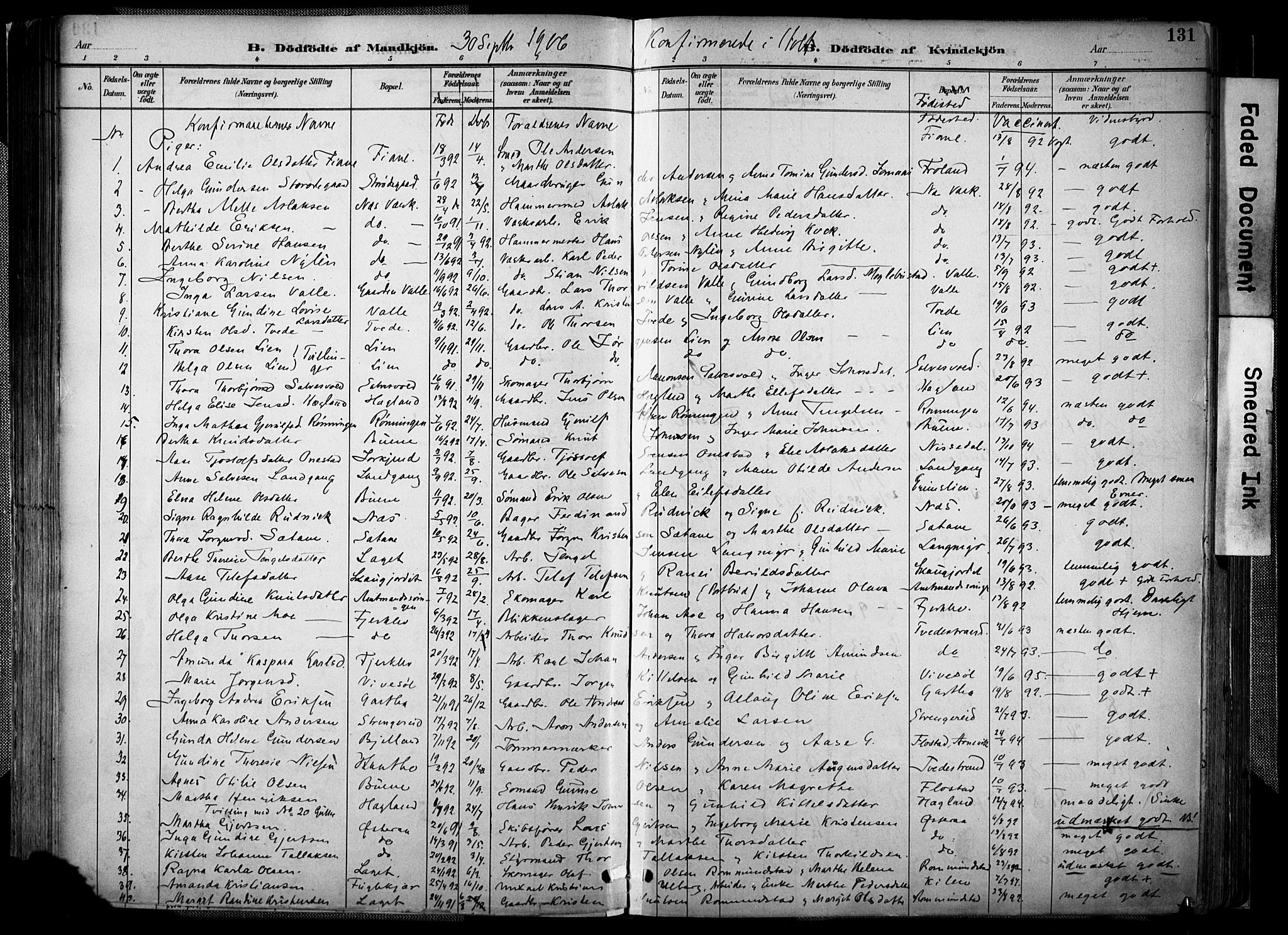 Holt sokneprestkontor, SAK/1111-0021/F/Fa/L0012: Parish register (official) no. A 12, 1885-1907, p. 131