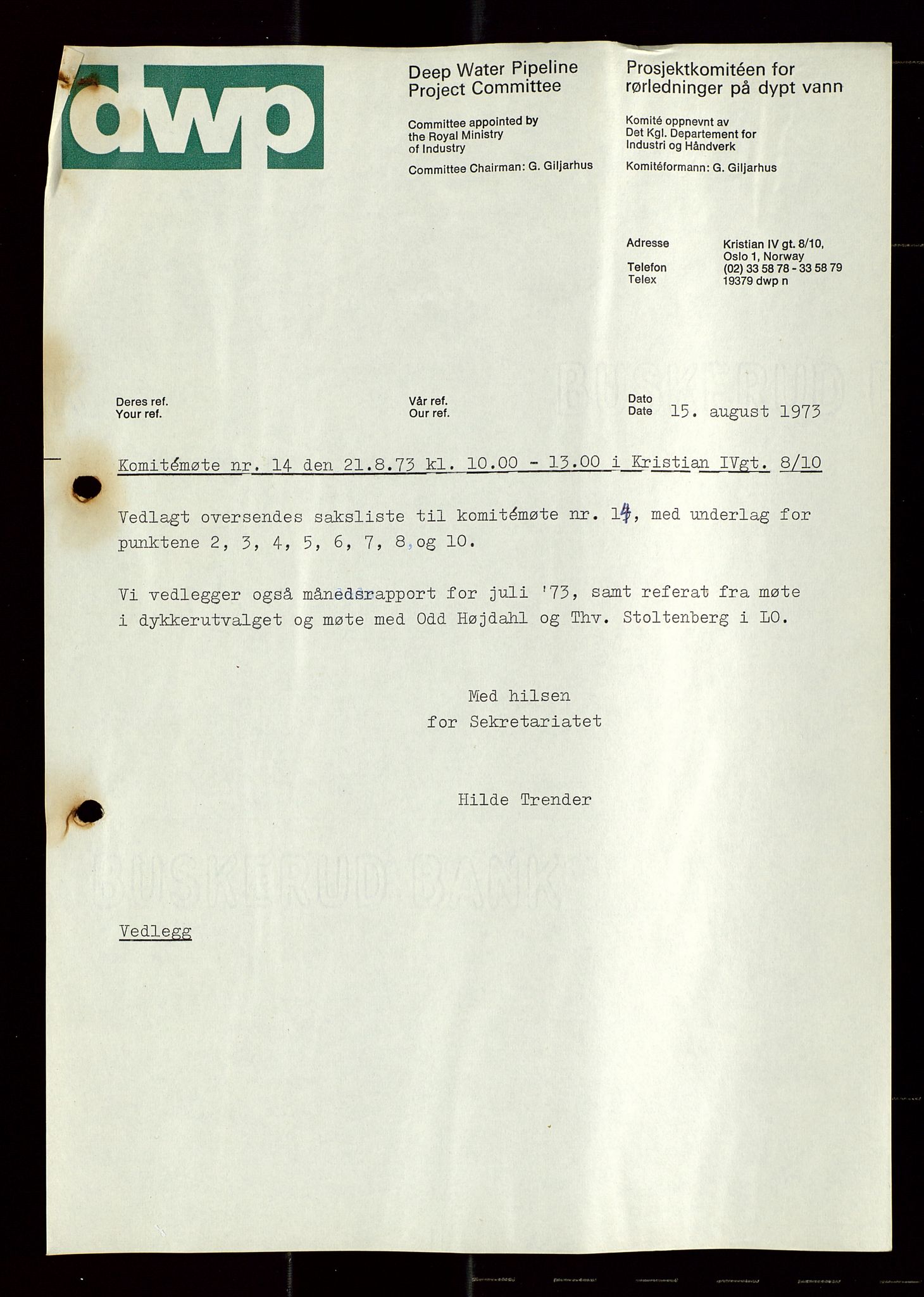 Industridepartementet, Oljekontoret, AV/SAST-A-101348/Di/L0004: DWP, møter, komite`møter, 761 forskning/teknologi, 1972-1975, p. 8