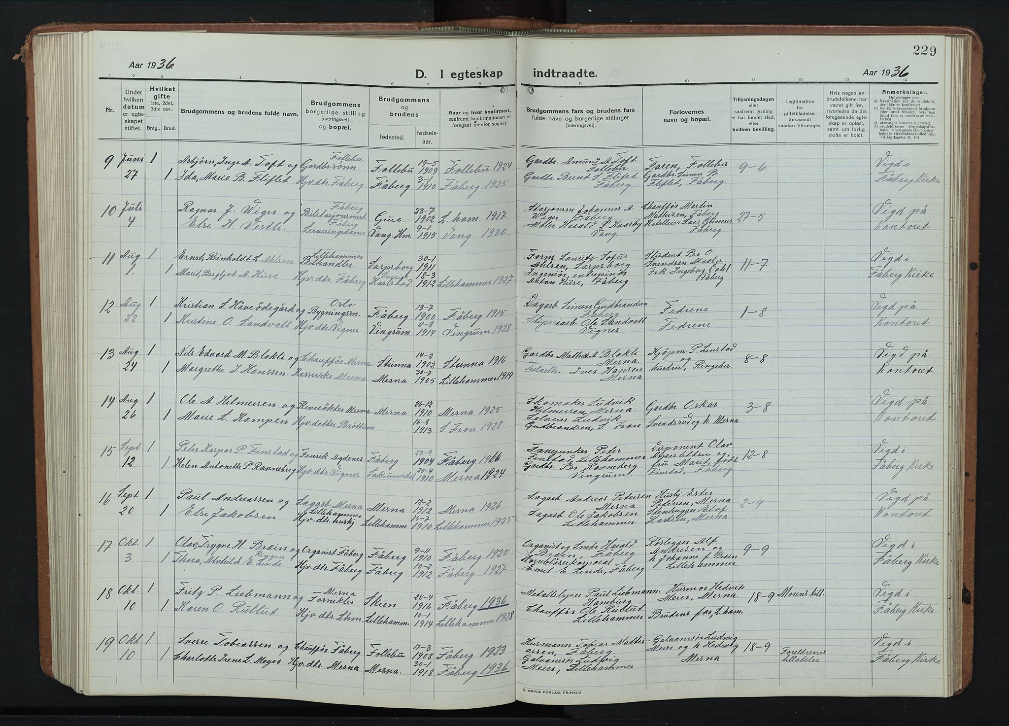 Fåberg prestekontor, SAH/PREST-086/H/Ha/Hab/L0014: Parish register (copy) no. 14, 1922-1946, p. 229