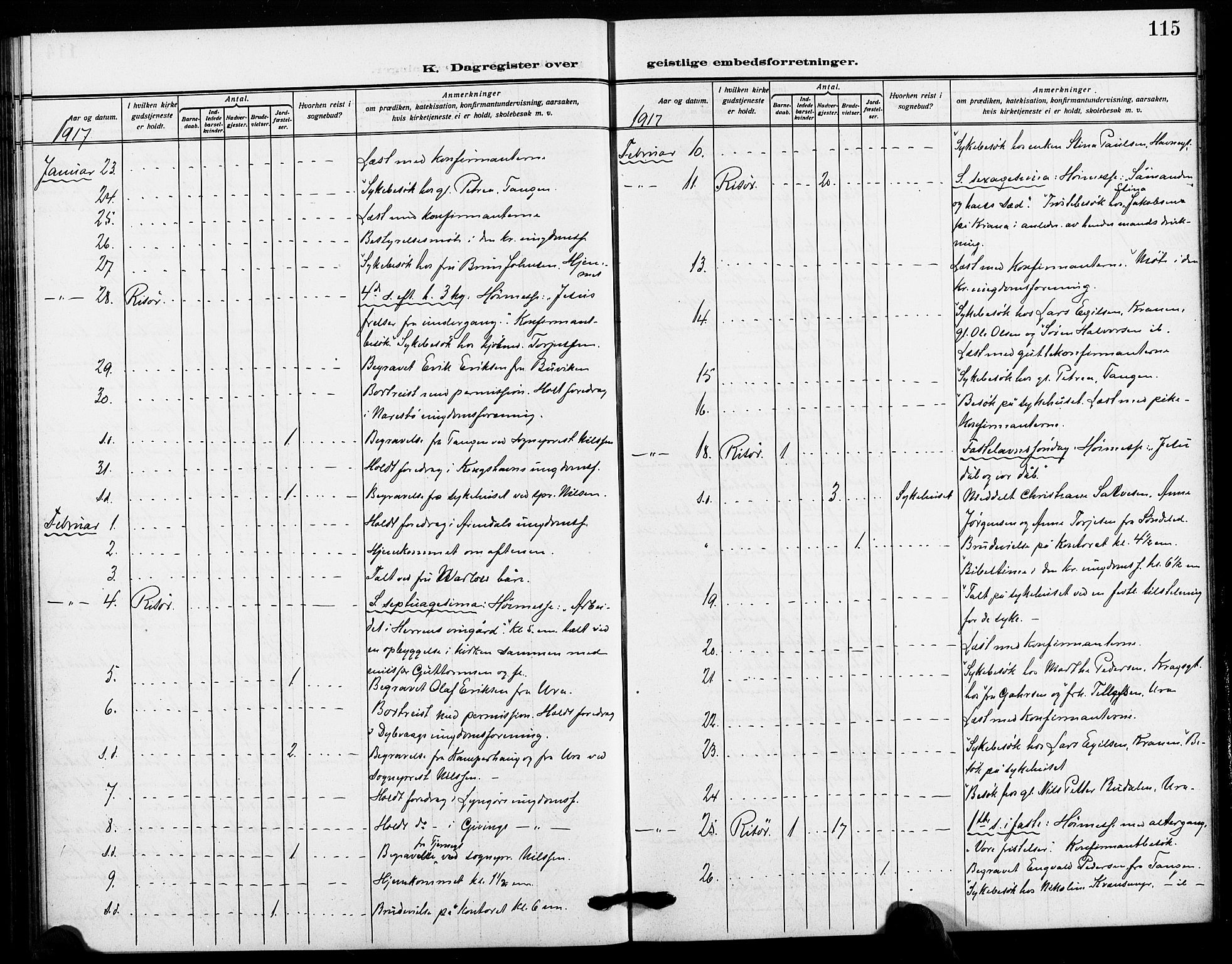 Risør sokneprestkontor, SAK/1111-0035/F/Fa/L0007: Parish register (official) no. A 7, 1908-1921, p. 115