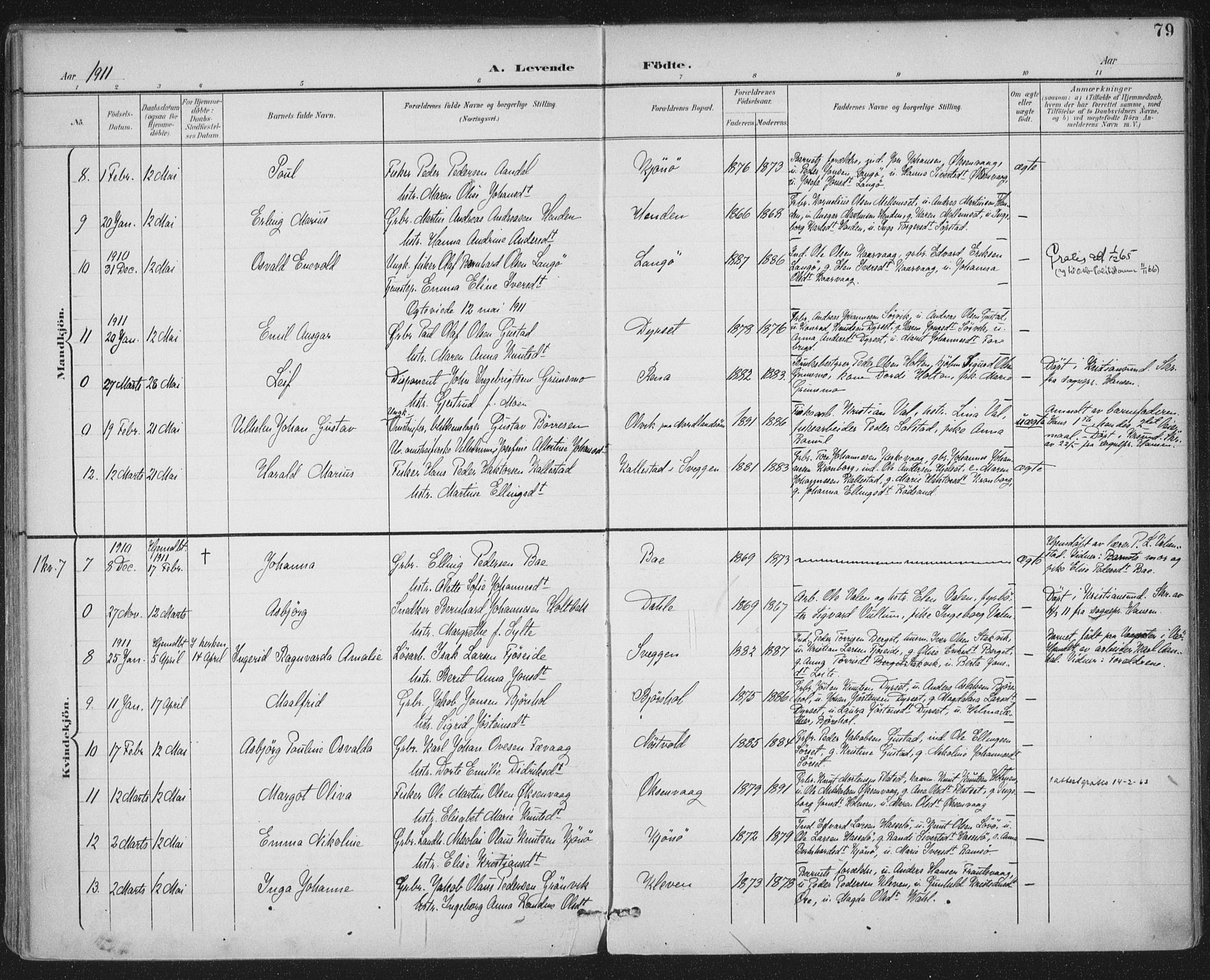 Ministerialprotokoller, klokkerbøker og fødselsregistre - Møre og Romsdal, AV/SAT-A-1454/569/L0820: Parish register (official) no. 569A06, 1900-1911, p. 79