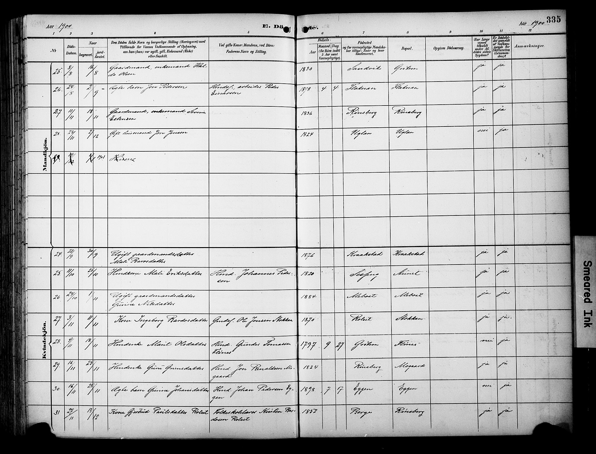 Ministerialprotokoller, klokkerbøker og fødselsregistre - Sør-Trøndelag, SAT/A-1456/695/L1149: Parish register (official) no. 695A09, 1891-1902, p. 335
