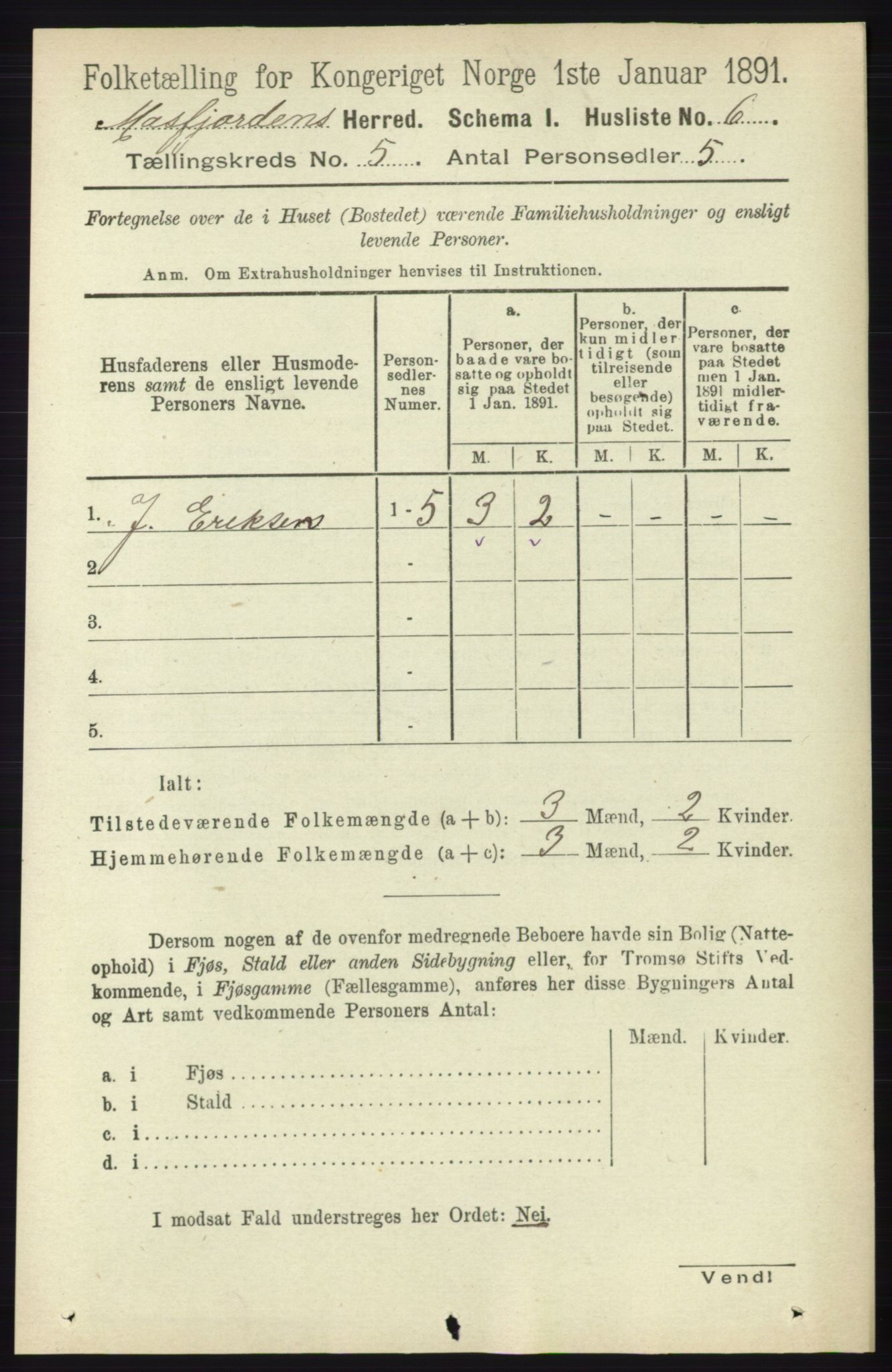 RA, 1891 census for 1266 Masfjorden, 1891, p. 848