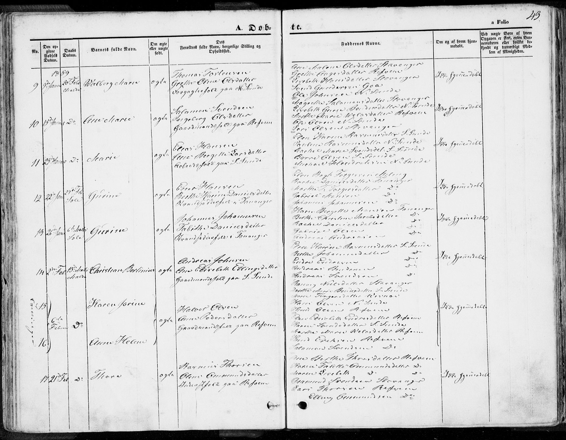 Håland sokneprestkontor, AV/SAST-A-101802/001/30BA/L0007: Parish register (official) no. A 7.1, 1854-1870, p. 43