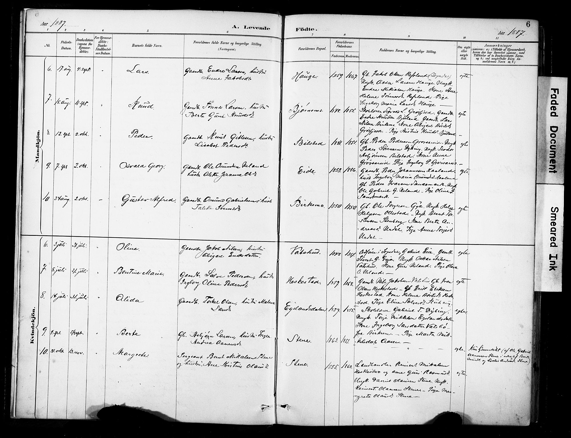 Lund sokneprestkontor, AV/SAST-A-101809/S06/L0012: Parish register (official) no. A 11, 1887-1921, p. 6