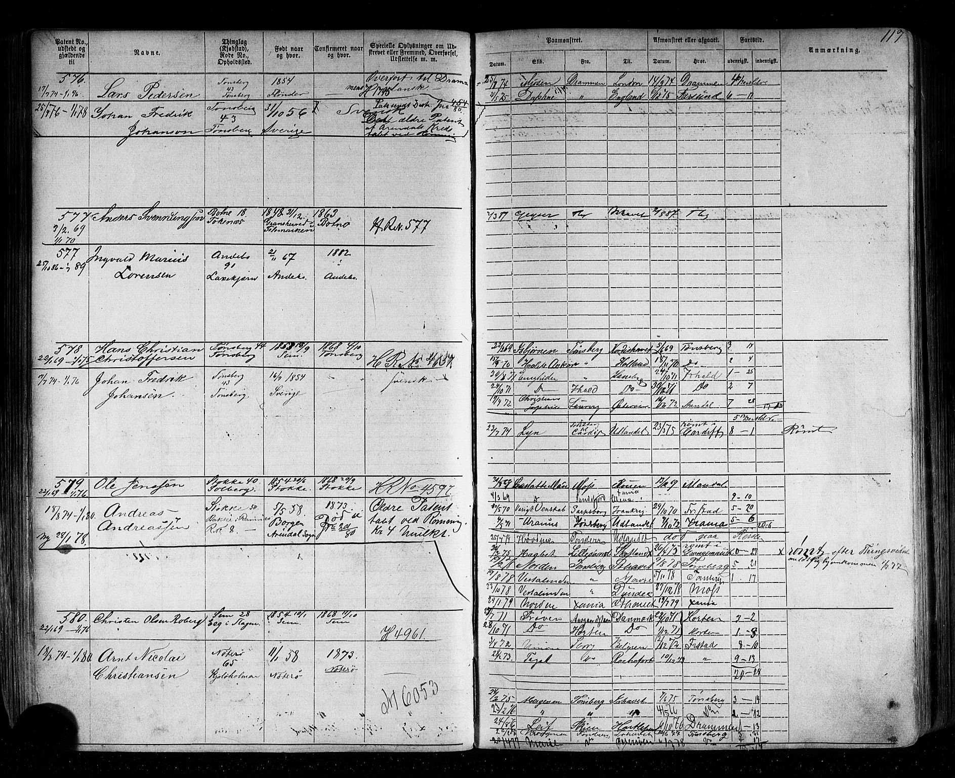 Tønsberg innrulleringskontor, AV/SAKO-A-786/F/Fb/L0002: Annotasjonsrulle Patent nr. 1-2635, 1869-1877, p. 135