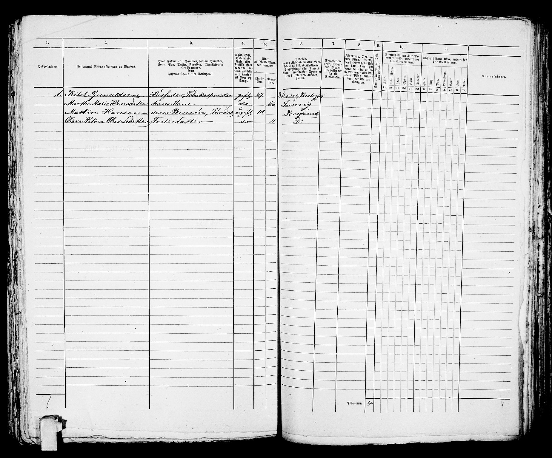 RA, 1865 census for Porsgrunn, 1865, p. 331