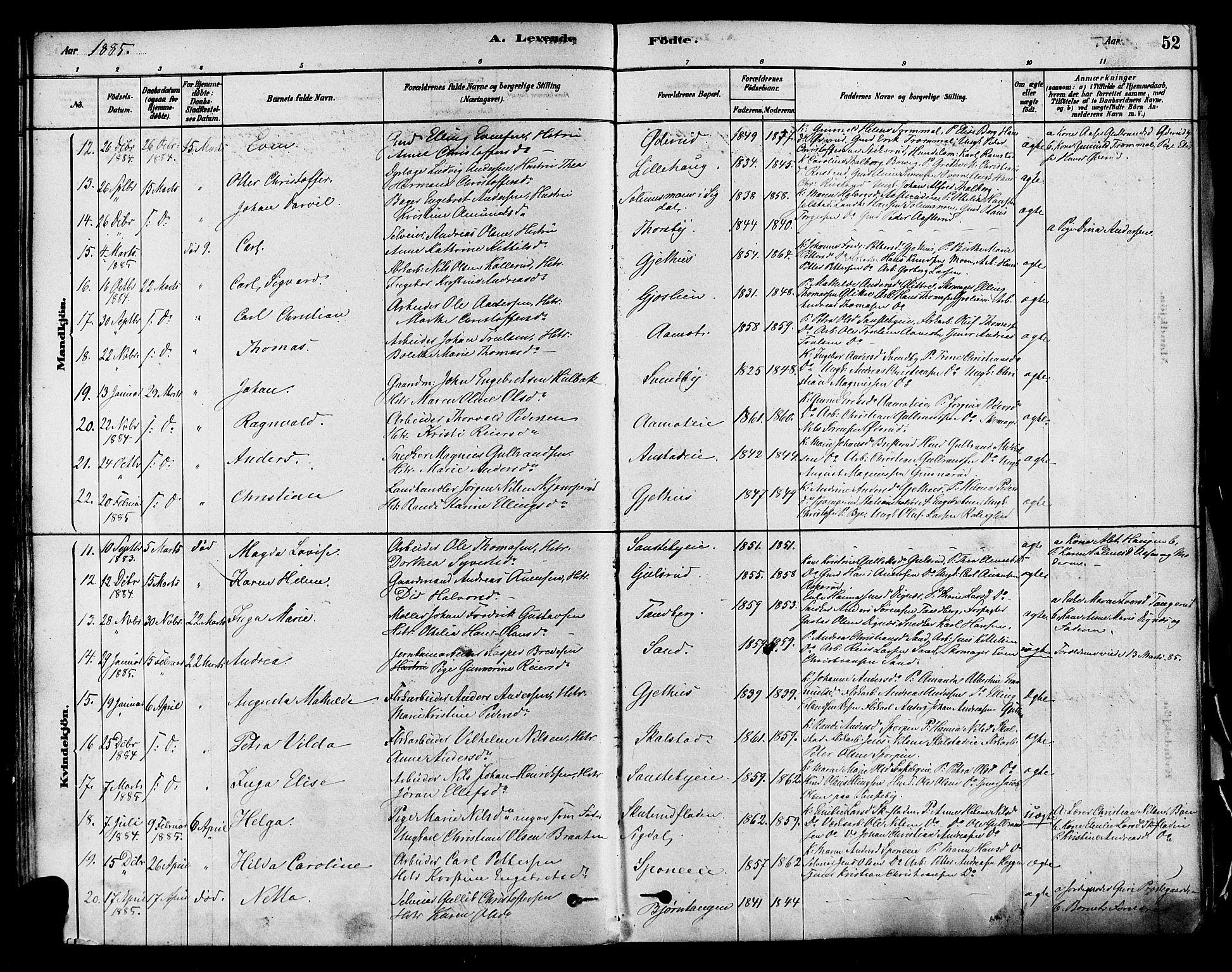 Modum kirkebøker, SAKO/A-234/F/Fa/L0011: Parish register (official) no. 11, 1877-1889, p. 52