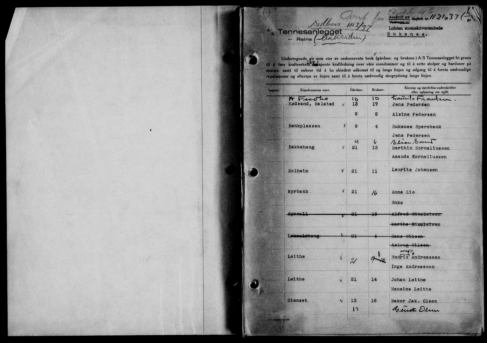 Lofoten sorenskriveri, SAT/A-0017/1/2/2C/L0003a: Mortgage book no. 3a, 1937-1938, Diary no: : 1121/1937