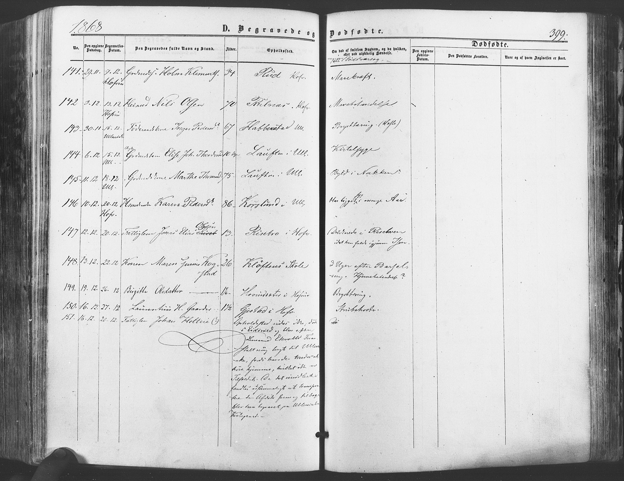 Ullensaker prestekontor Kirkebøker, AV/SAO-A-10236a/F/Fa/L0016: Parish register (official) no. I 16, 1863-1875, p. 399