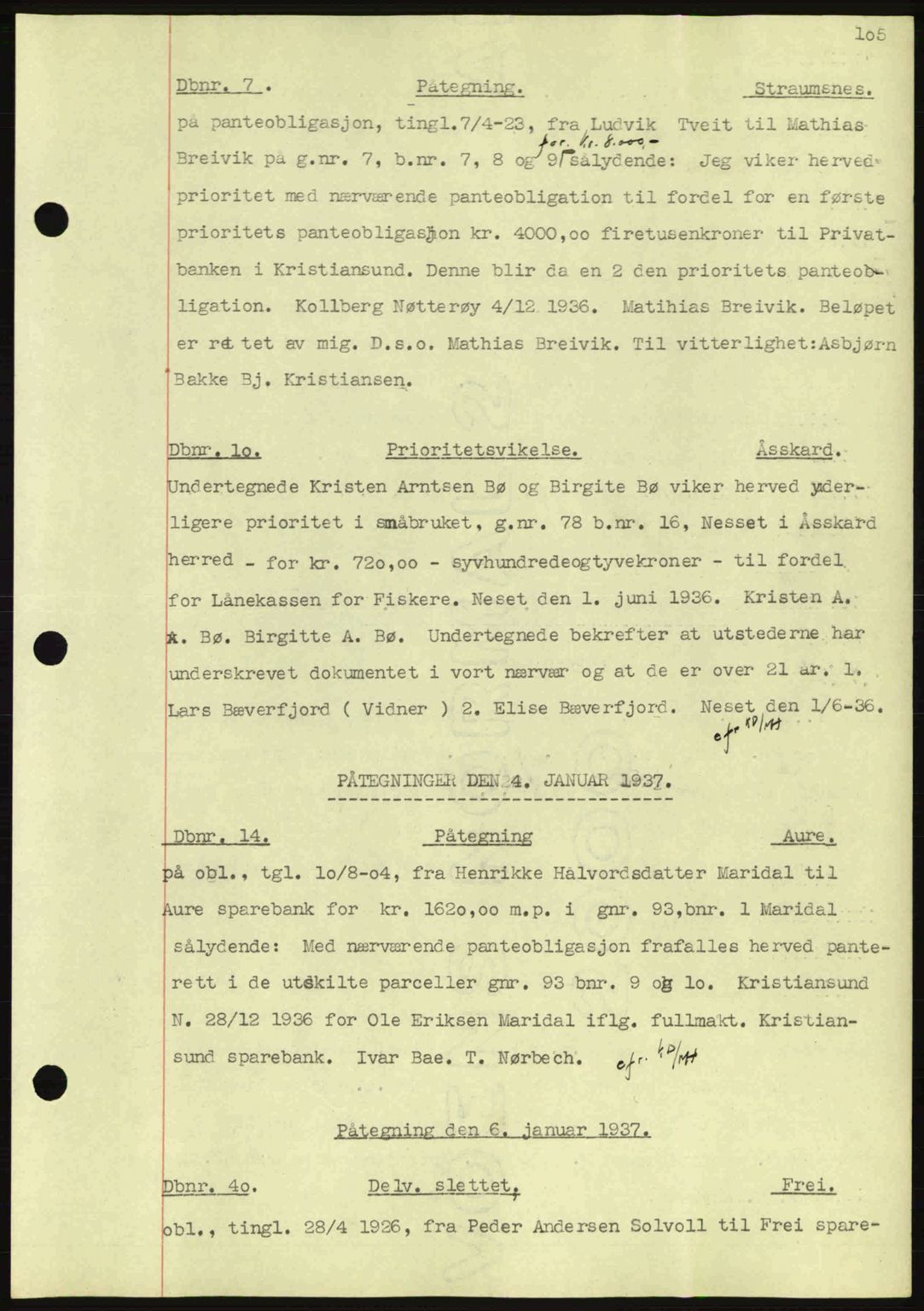 Nordmøre sorenskriveri, AV/SAT-A-4132/1/2/2Ca: Mortgage book no. C80, 1936-1939, Diary no: : 7/1937