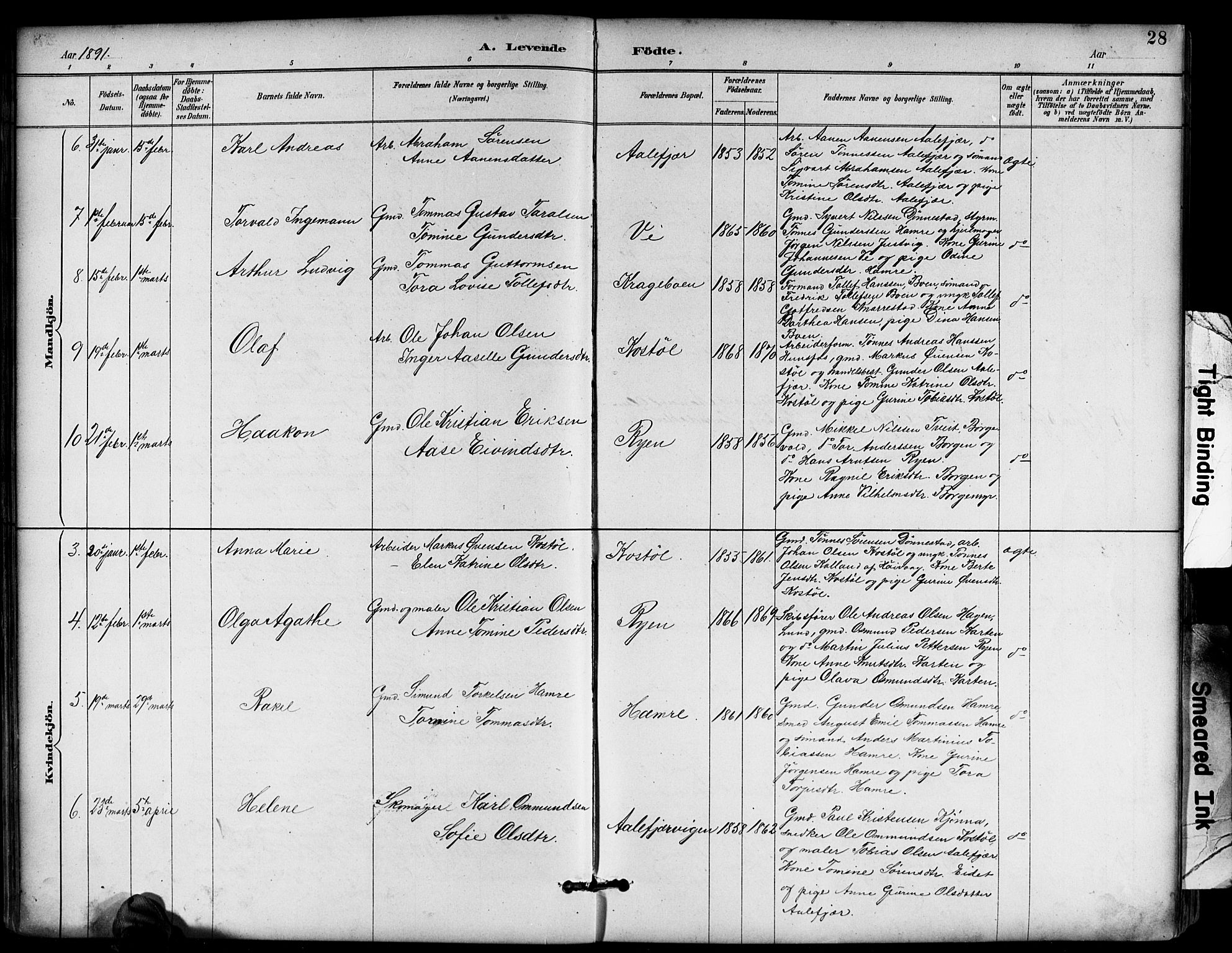 Tveit sokneprestkontor, AV/SAK-1111-0043/F/Fb/L0004: Parish register (copy) no. B 4, 1887-1914, p. 28