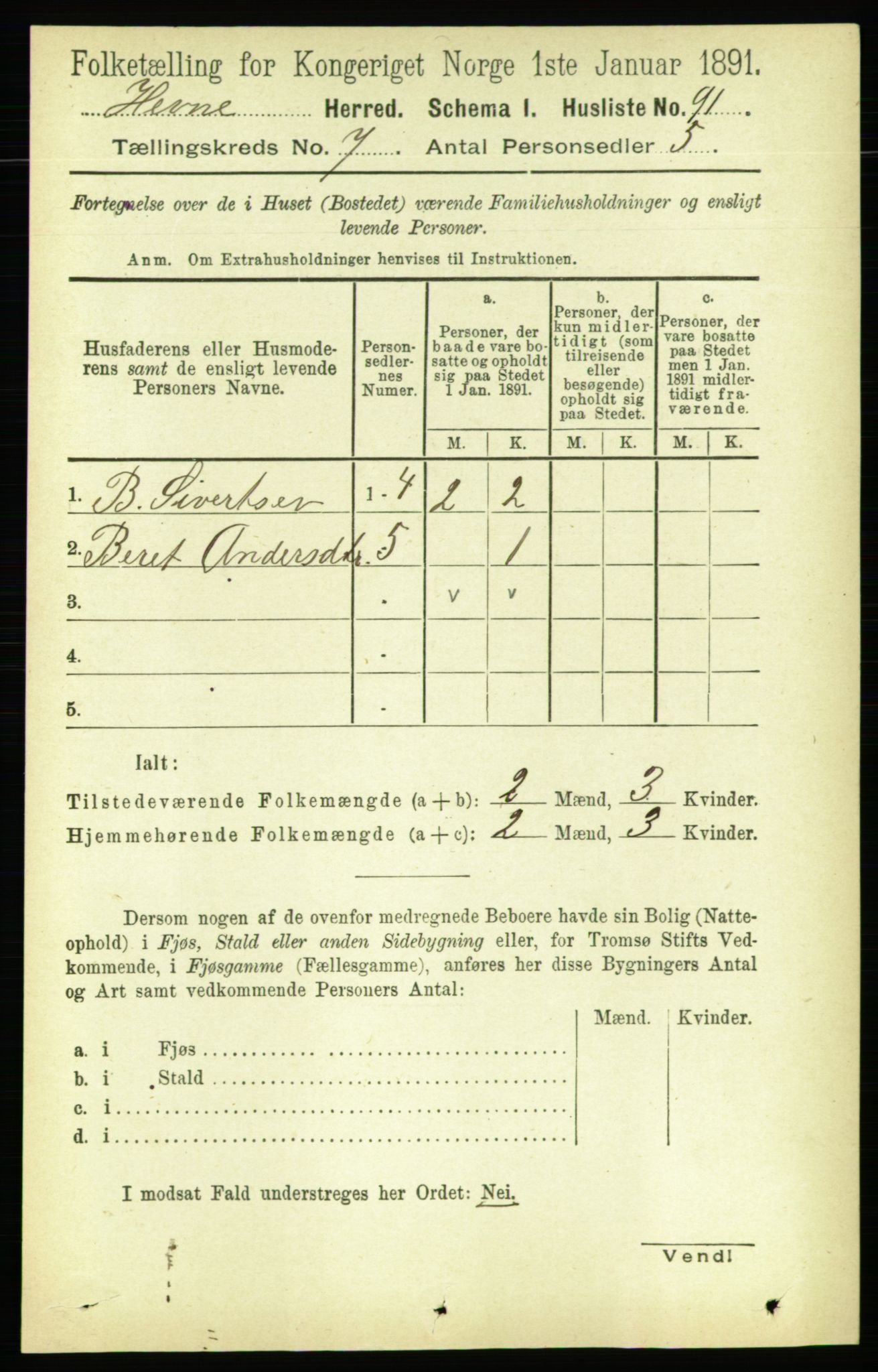 RA, 1891 census for 1612 Hemne, 1891, p. 4139