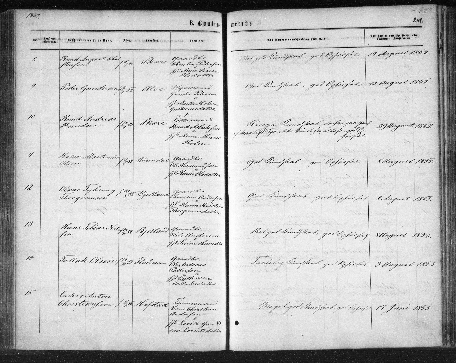 Tromøy sokneprestkontor, SAK/1111-0041/F/Fa/L0007: Parish register (official) no. A 7, 1864-1869, p. 248