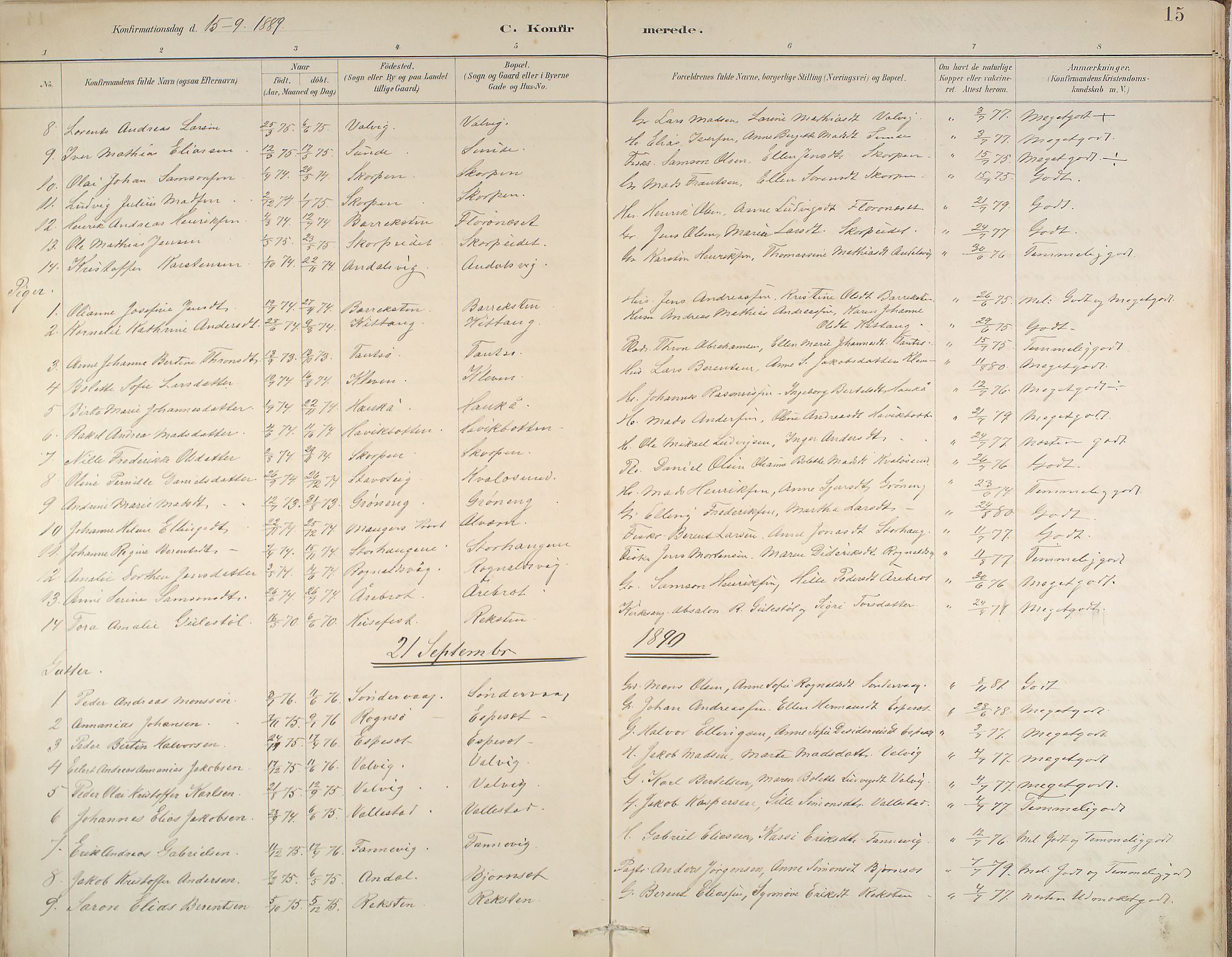 Kinn sokneprestembete, SAB/A-80801/H/Haa/Haab/L0006: Parish register (official) no. B 6, 1883-1925, p. 15
