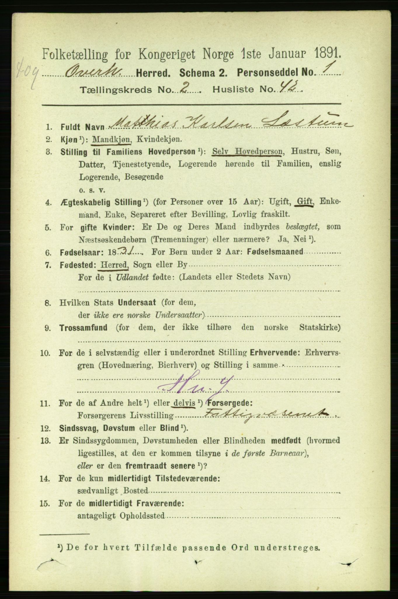 RA, 1891 census for 1744 Overhalla, 1891, p. 695