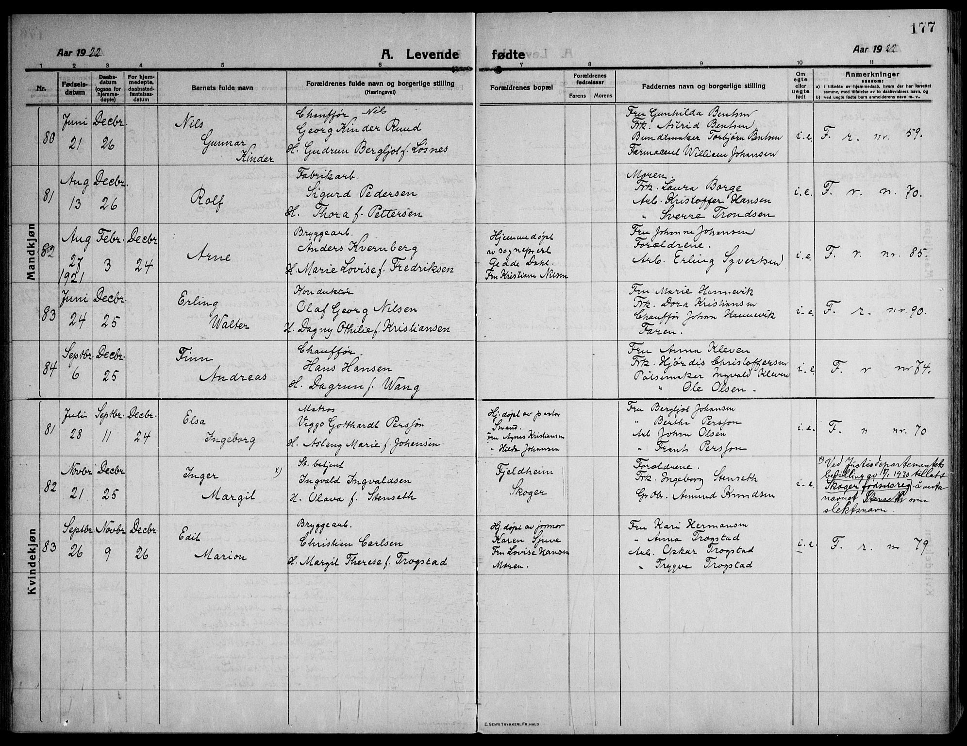 Strømsø kirkebøker, AV/SAKO-A-246/F/Fa/L0029: Parish register (official) no. I 27, 1915-1930, p. 177