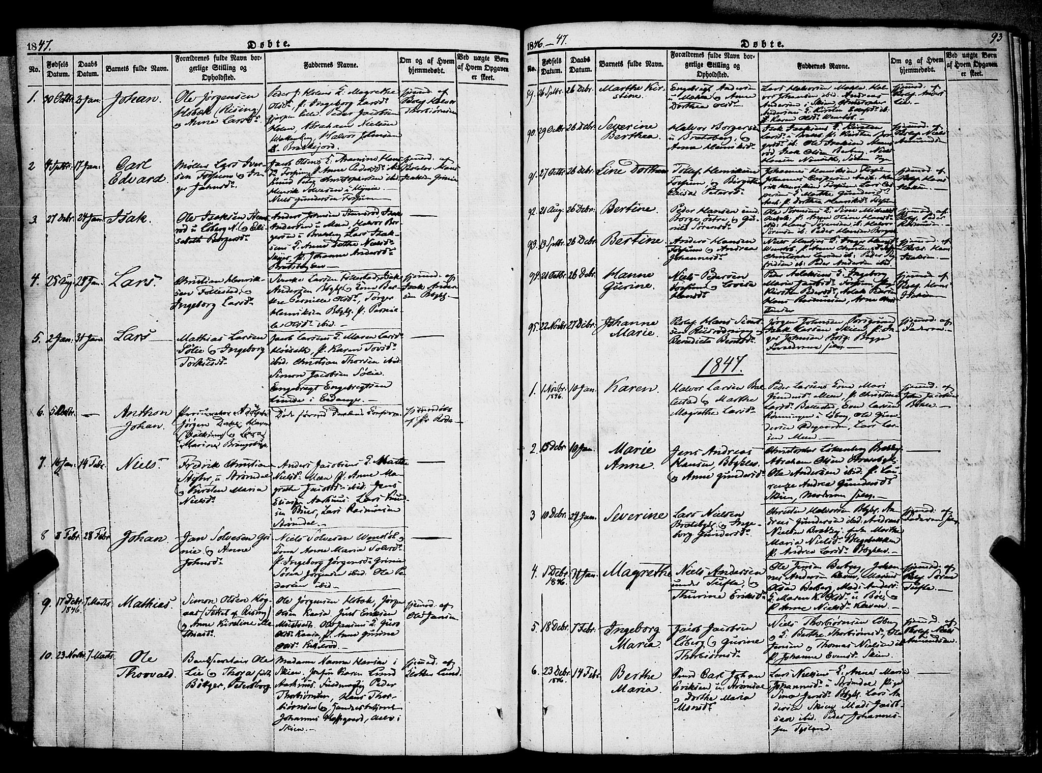 Gjerpen kirkebøker, SAKO/A-265/F/Fa/L0007a: Parish register (official) no. I 7A, 1834-1857, p. 93