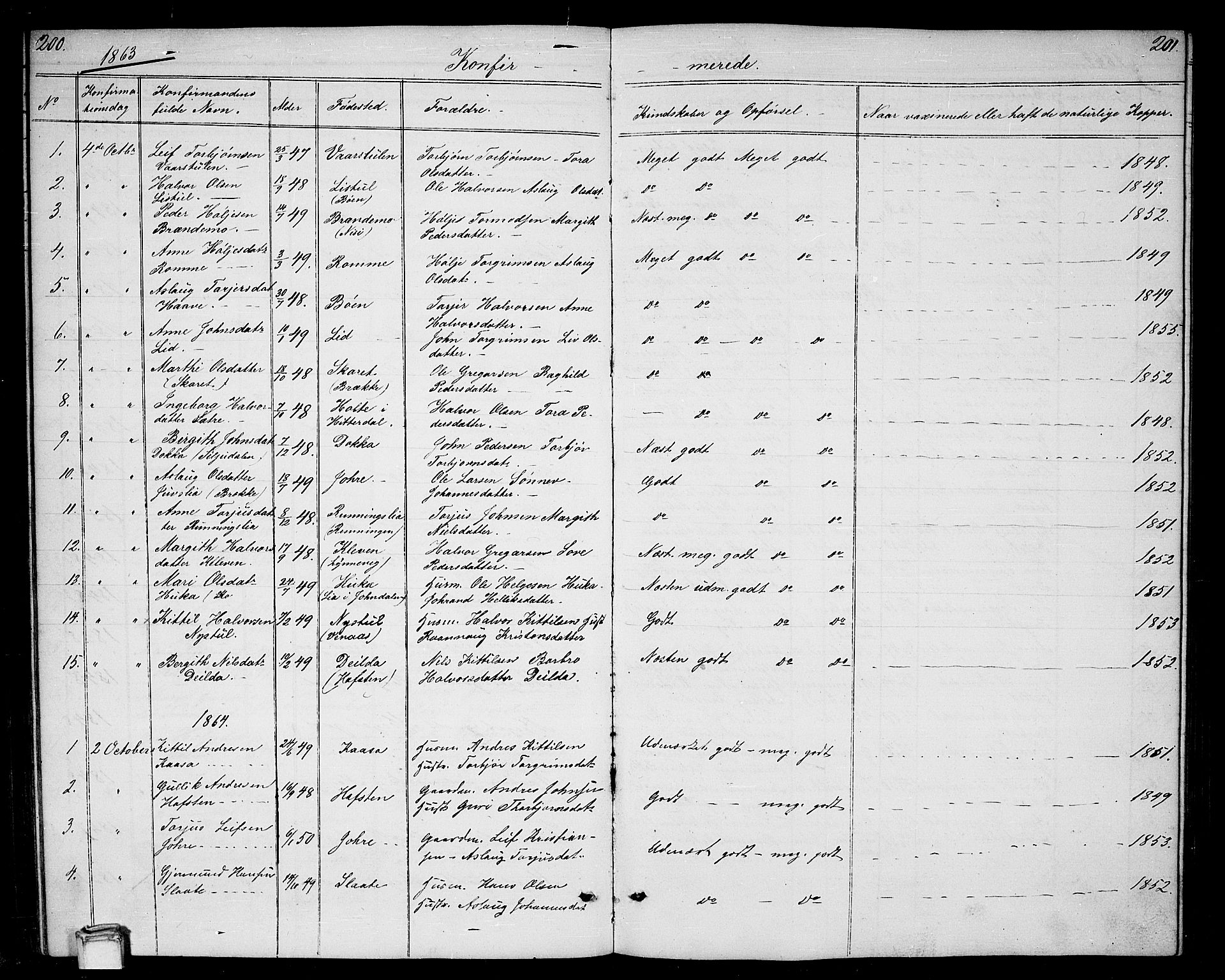 Gransherad kirkebøker, SAKO/A-267/G/Ga/L0002: Parish register (copy) no. I 2, 1854-1886, p. 200-201