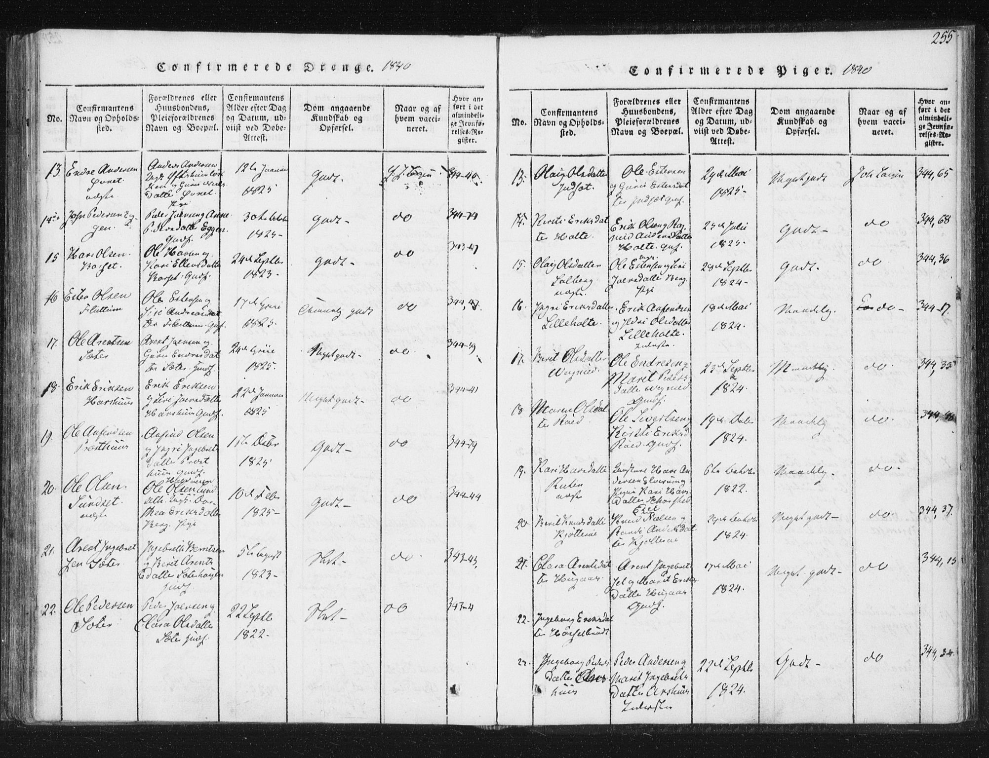 Ministerialprotokoller, klokkerbøker og fødselsregistre - Sør-Trøndelag, SAT/A-1456/689/L1037: Parish register (official) no. 689A02, 1816-1842, p. 255