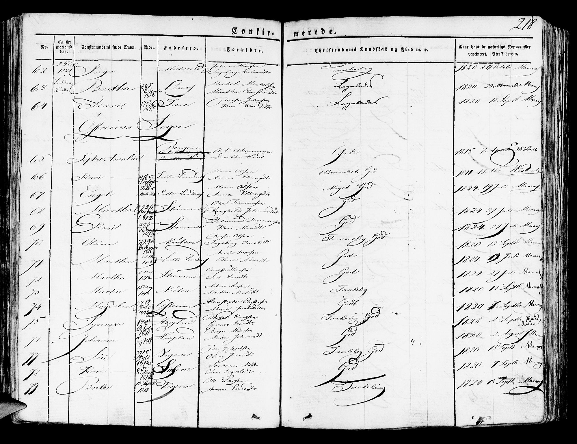Lindås Sokneprestembete, SAB/A-76701/H/Haa: Parish register (official) no. A 8, 1823-1836, p. 218