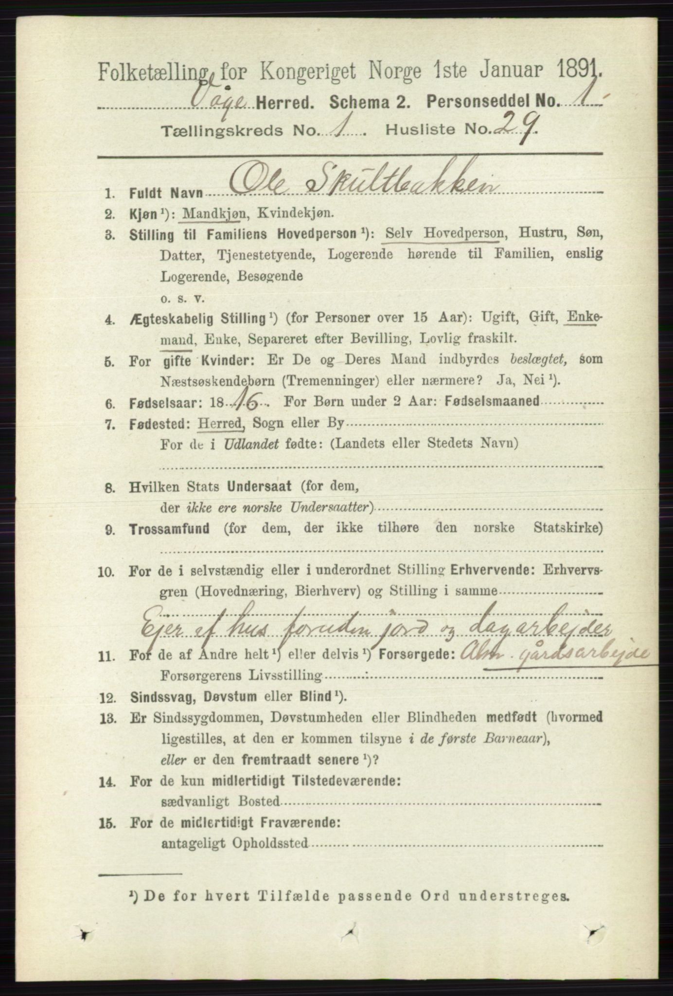 RA, 1891 census for 0515 Vågå, 1891, p. 327