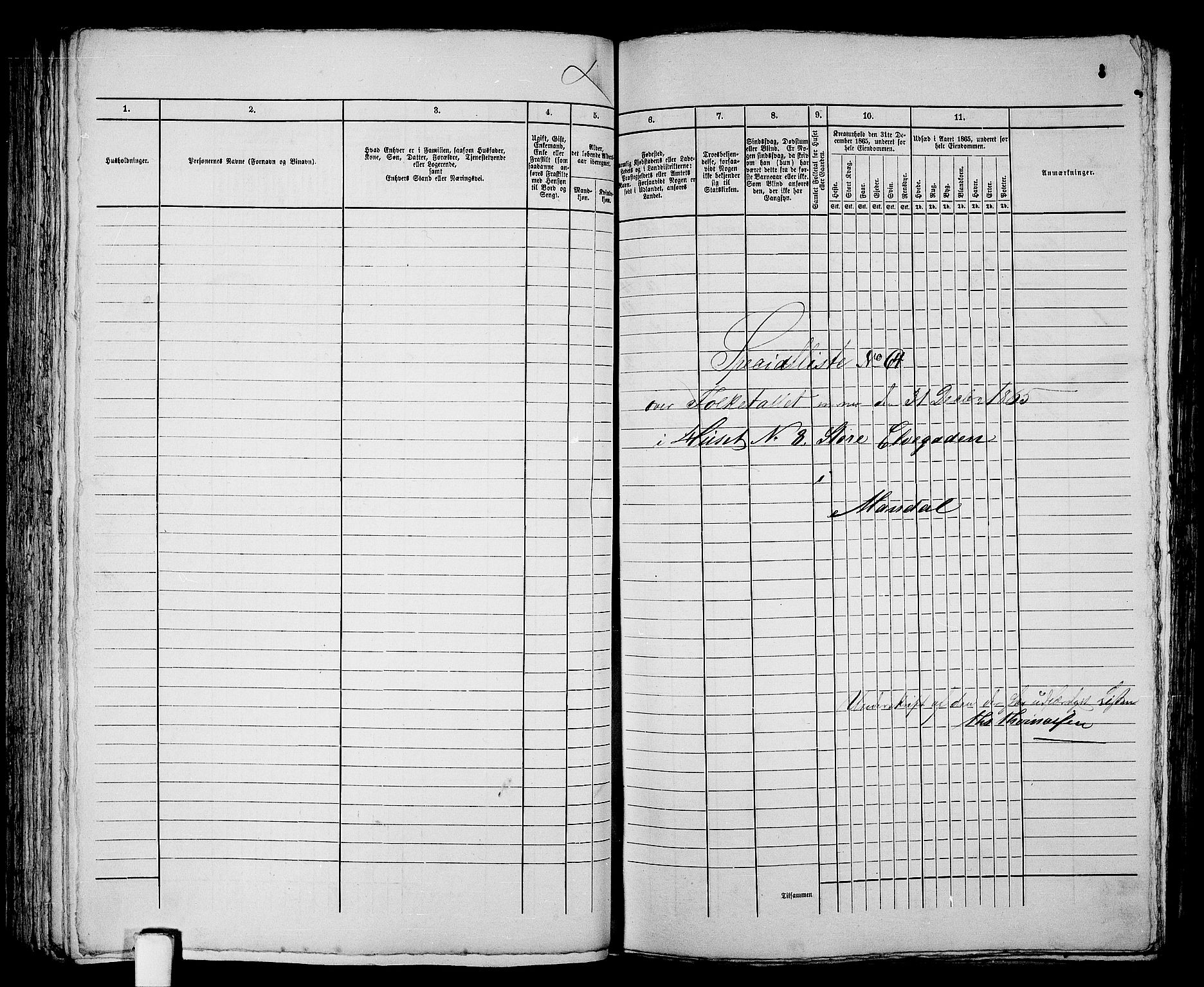 RA, 1865 census for Mandal/Mandal, 1865, p. 129