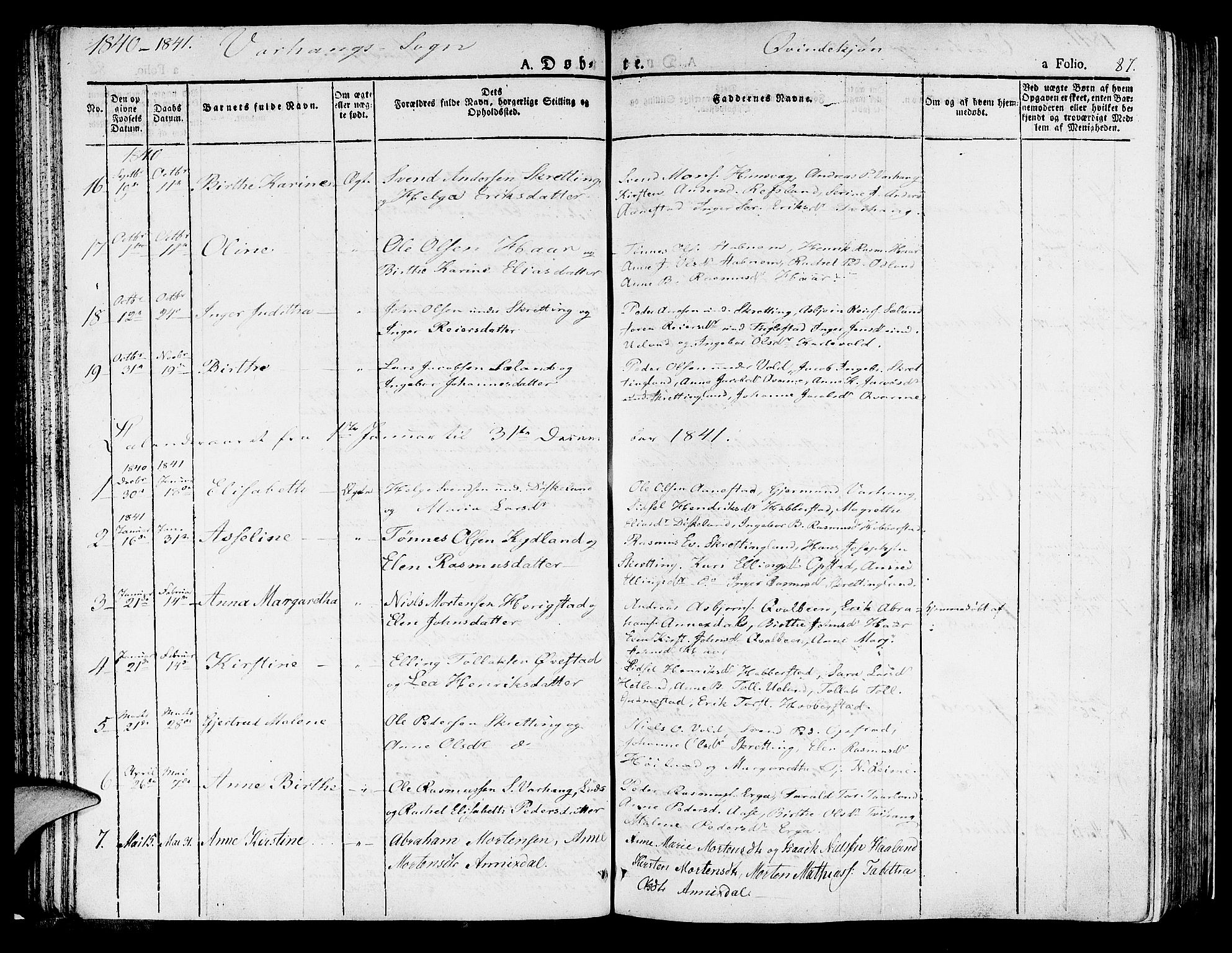 Hå sokneprestkontor, AV/SAST-A-101801/001/30BA/L0004: Parish register (official) no. A 4.1 /2, 1826-1841, p. 87