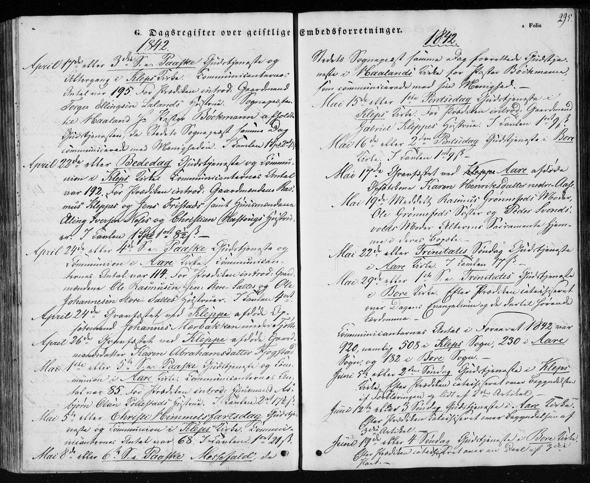 Klepp sokneprestkontor, SAST/A-101803/001/3/30BA/L0004: Parish register (official) no. A 4, 1842-1852, p. 295