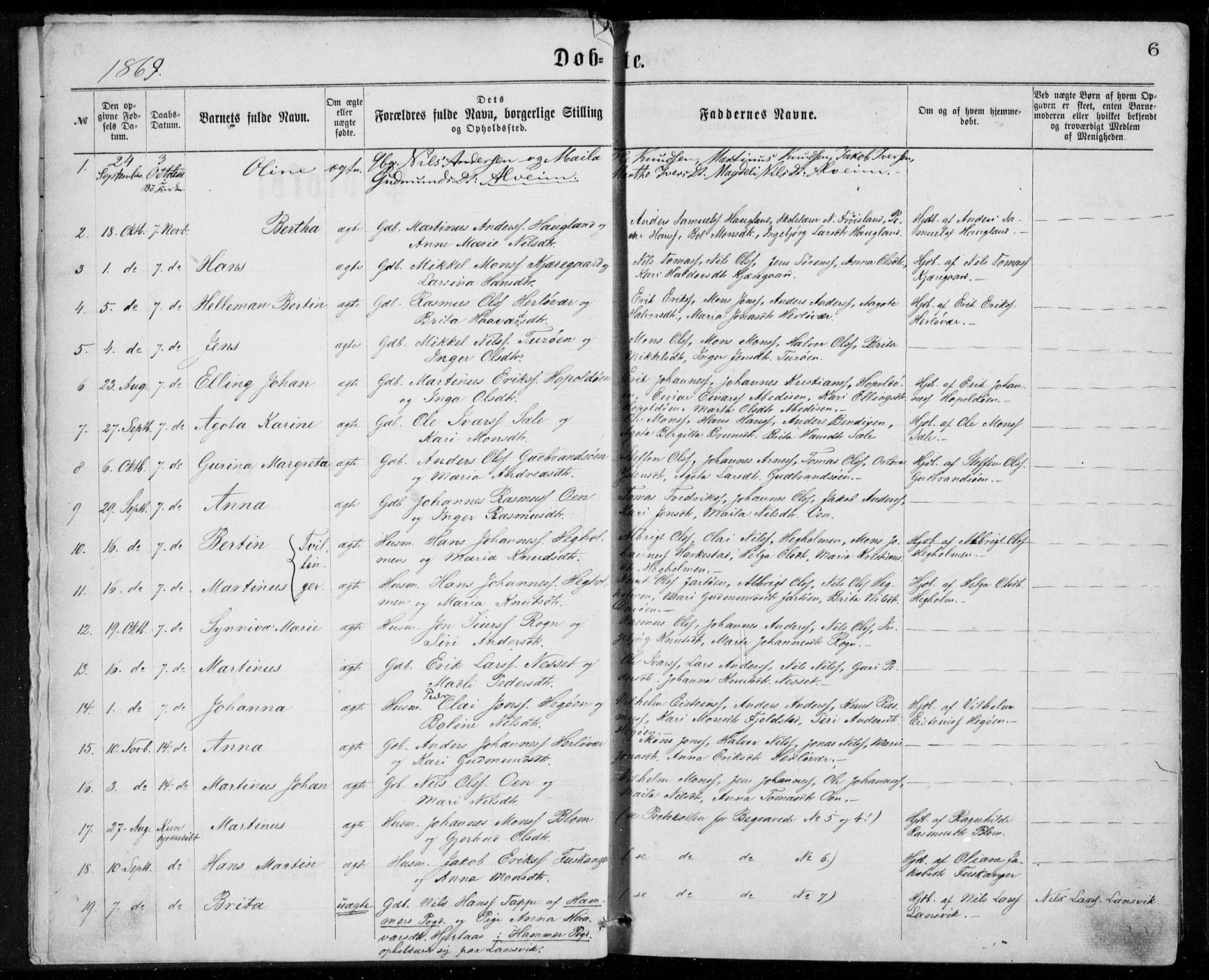 Herdla Sokneprestembete, SAB/A-75701/H/Haa: Parish register (official) no. A 2, 1869-1877, p. 6