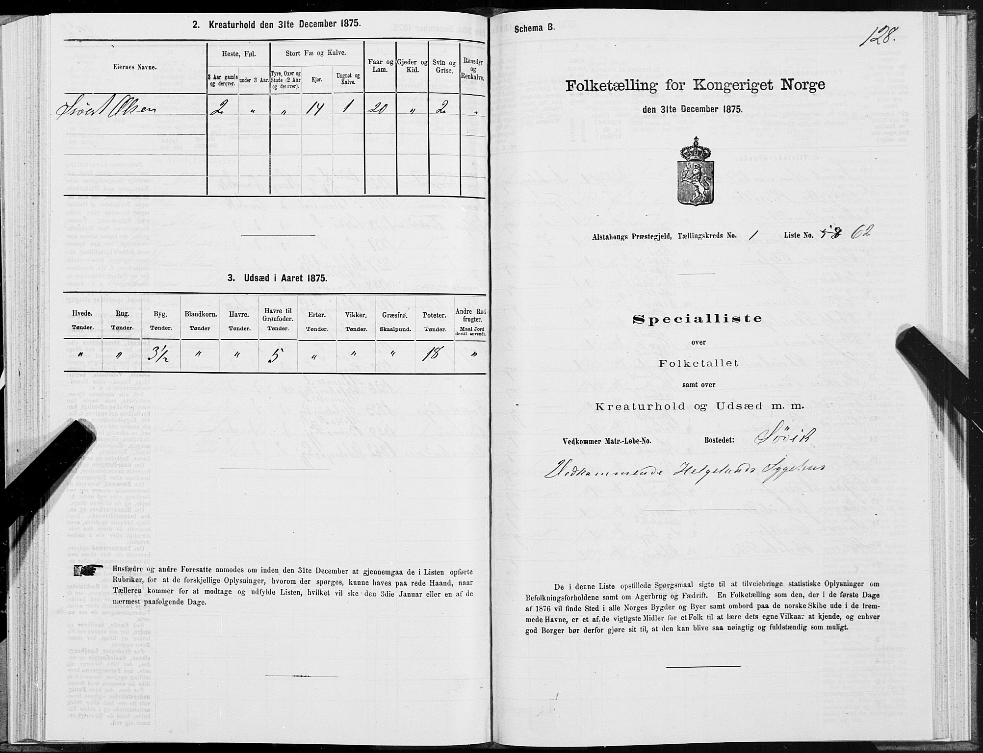 SAT, 1875 census for 1820P Alstahaug, 1875, p. 1128