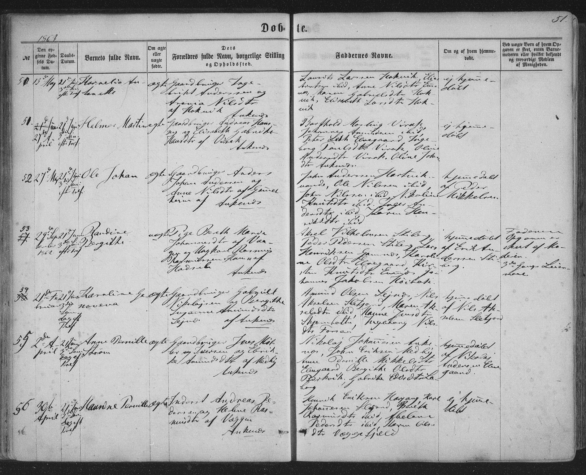 Ministerialprotokoller, klokkerbøker og fødselsregistre - Nordland, SAT/A-1459/863/L0896: Parish register (official) no. 863A08, 1861-1871, p. 51