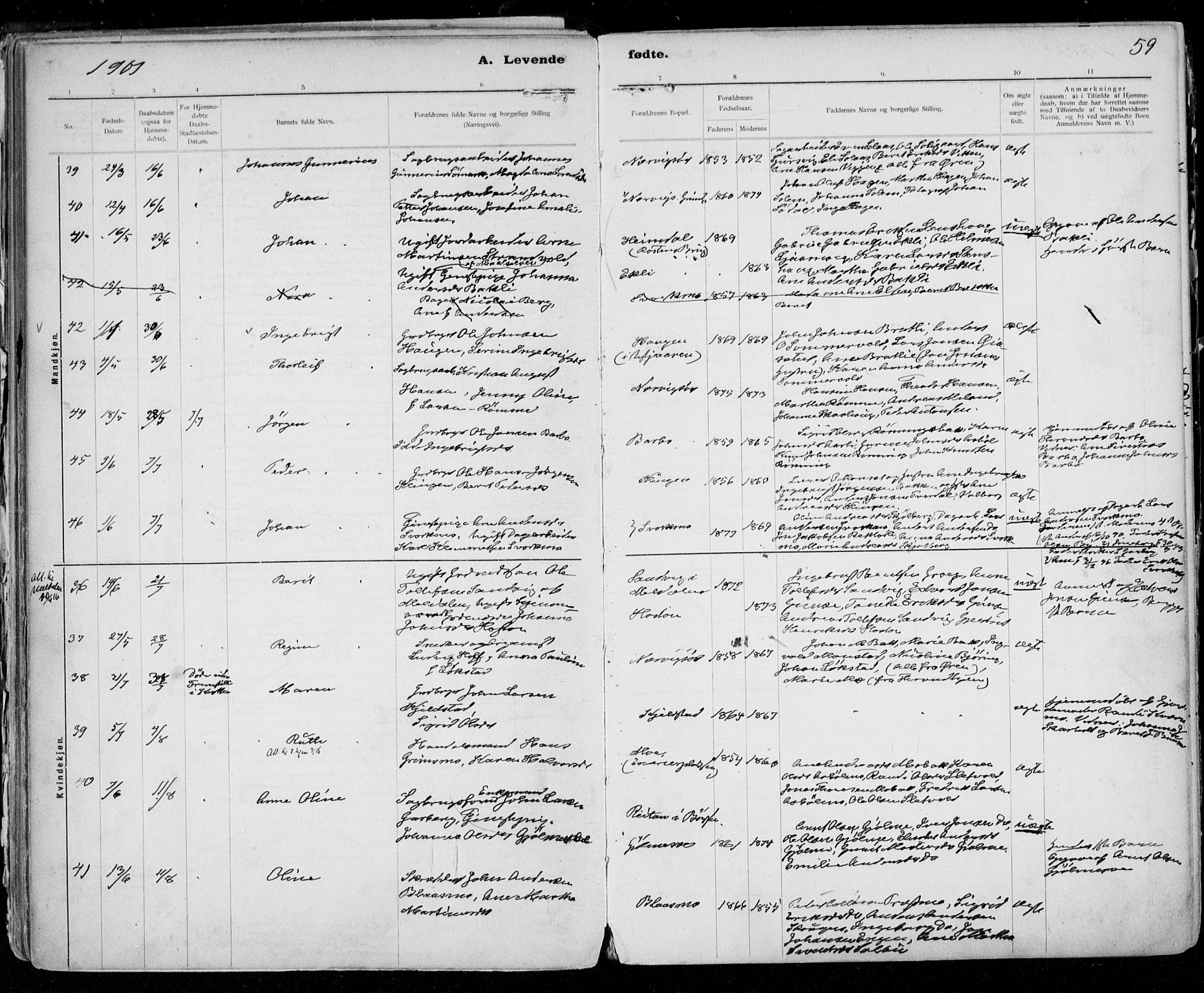 Ministerialprotokoller, klokkerbøker og fødselsregistre - Sør-Trøndelag, AV/SAT-A-1456/668/L0811: Parish register (official) no. 668A11, 1894-1913, p. 59