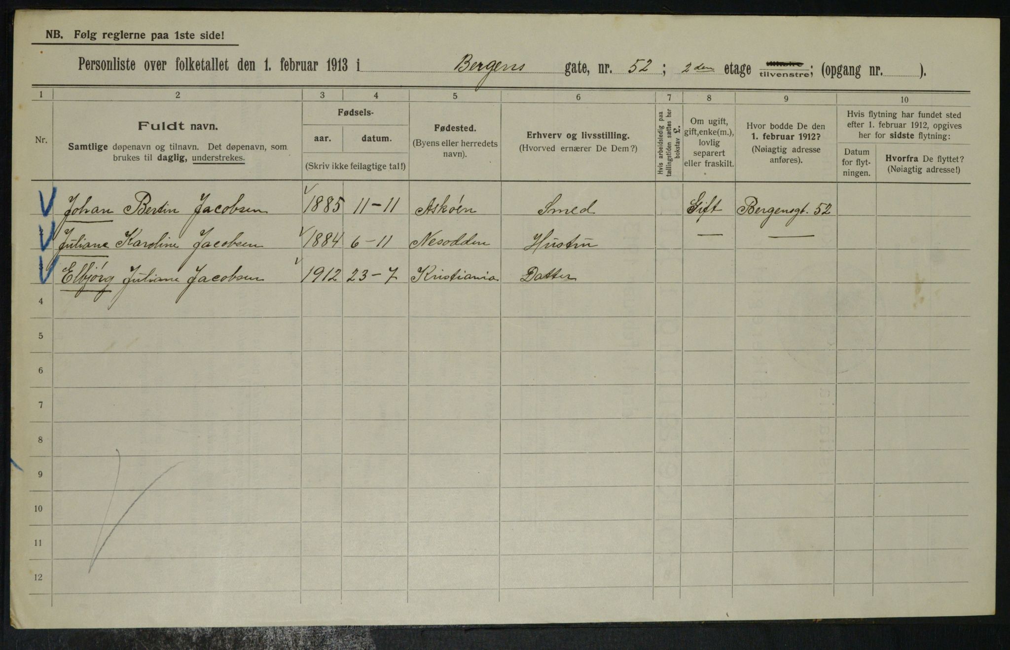 OBA, Municipal Census 1913 for Kristiania, 1913, p. 3853