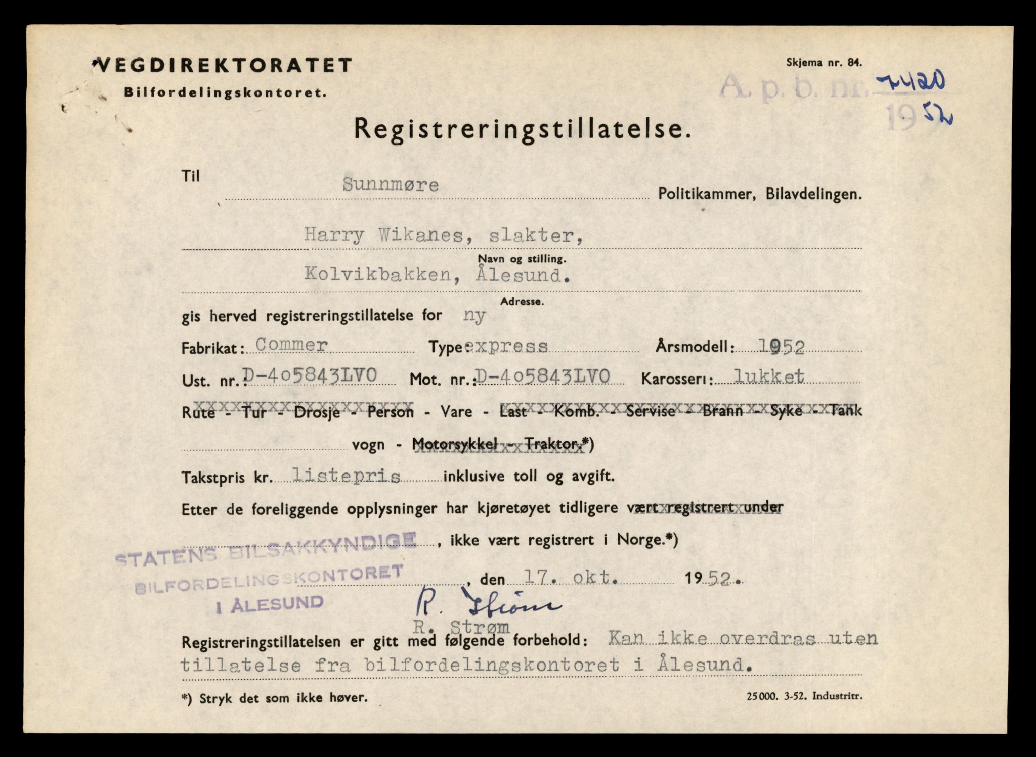 Møre og Romsdal vegkontor - Ålesund trafikkstasjon, SAT/A-4099/F/Fe/L0013: Registreringskort for kjøretøy T 1451 - T 1564, 1927-1998, p. 367