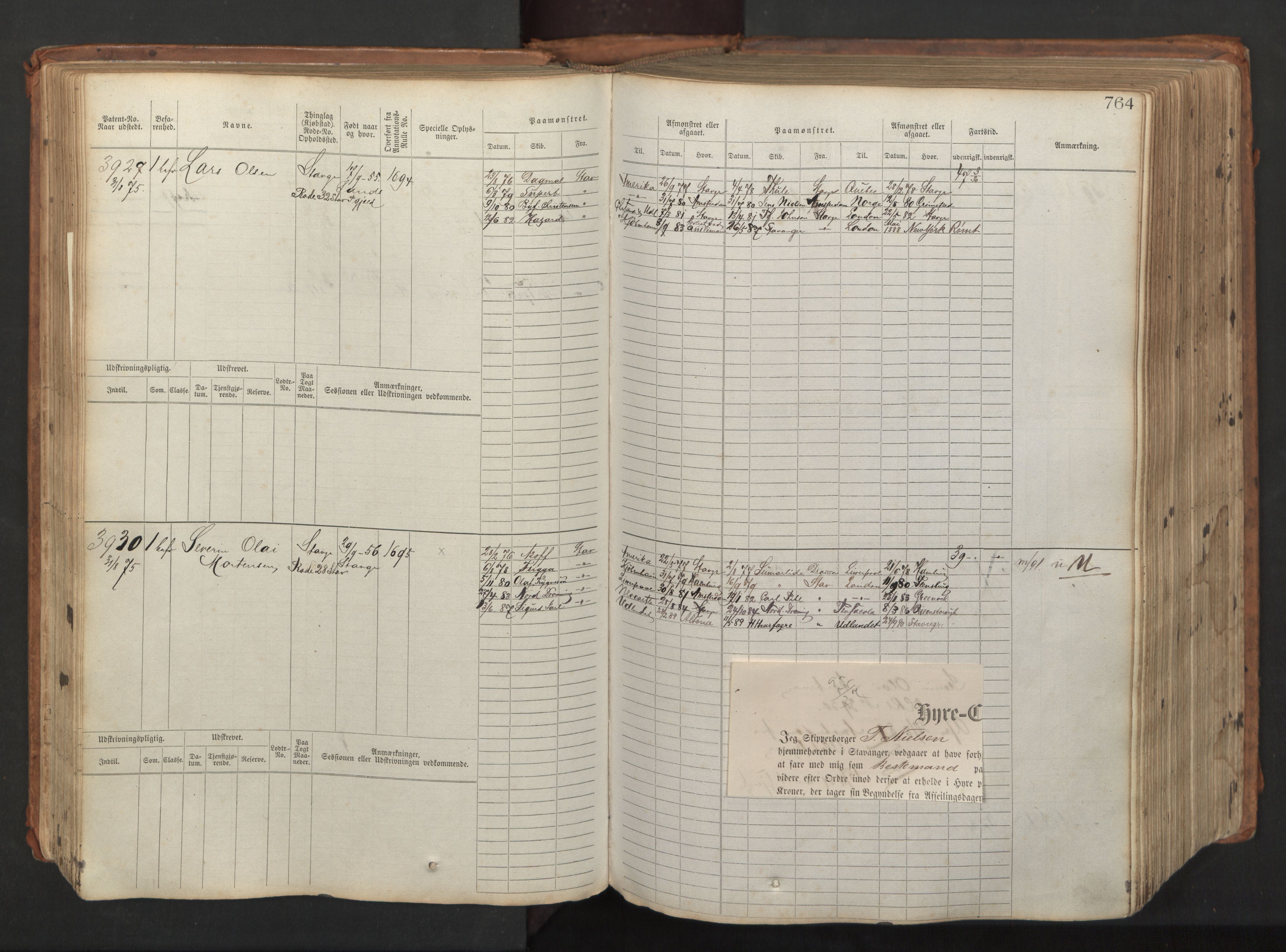 Stavanger sjømannskontor, AV/SAST-A-102006/F/Fb/Fbb/L0008: Sjøfartshovedrulle, patentnr. 3605-4804, 1873, p. 195