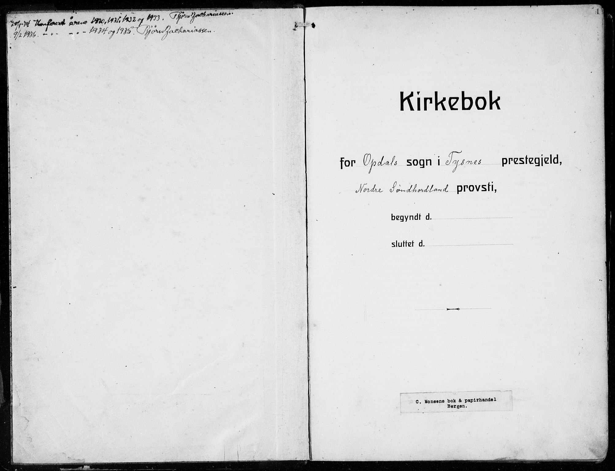 Tysnes sokneprestembete, AV/SAB-A-78601/H/Hab: Parish register (copy) no. E  4, 1912-1936, p. 1