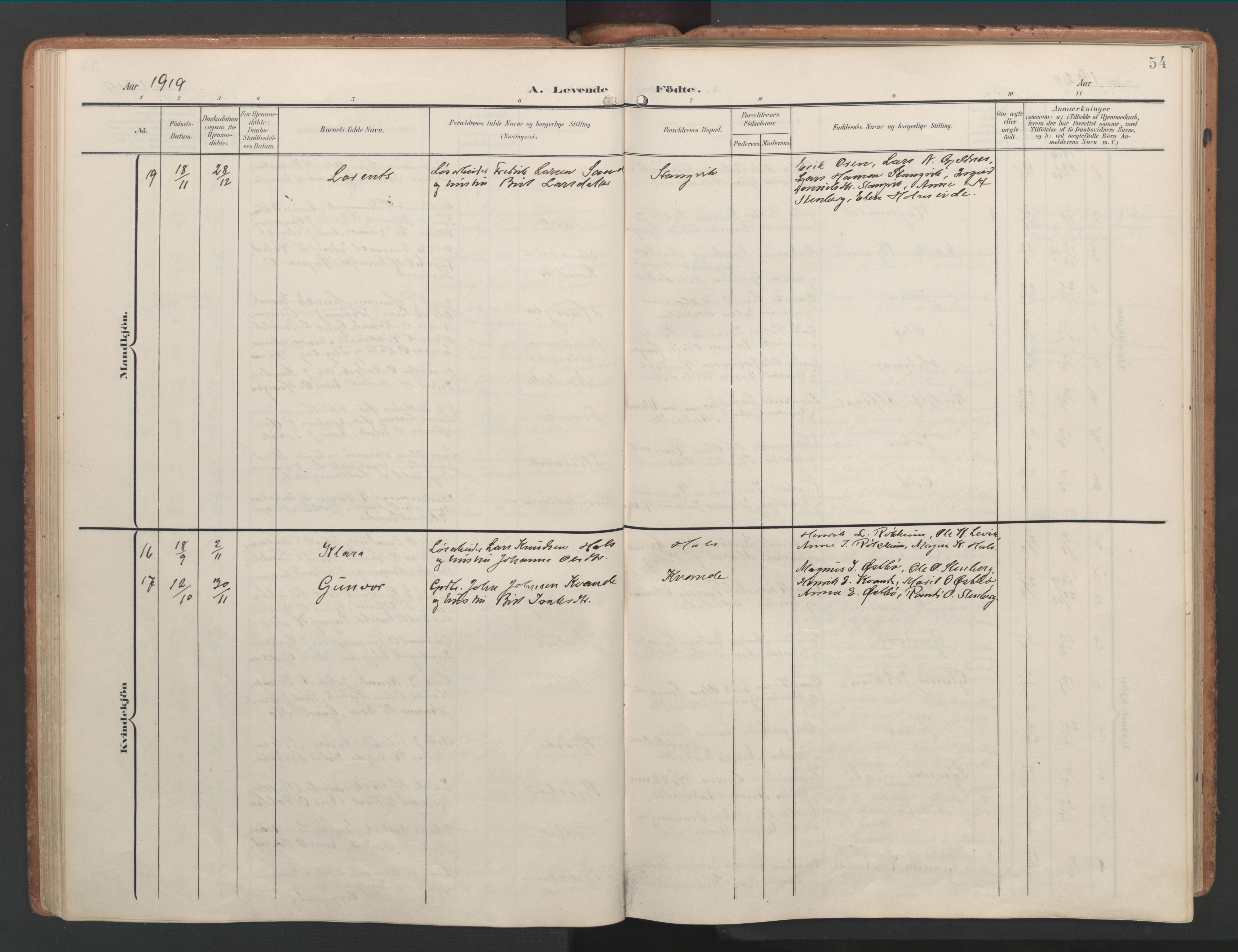 Ministerialprotokoller, klokkerbøker og fødselsregistre - Møre og Romsdal, AV/SAT-A-1454/592/L1030: Parish register (official) no. 592A08, 1901-1925, p. 54